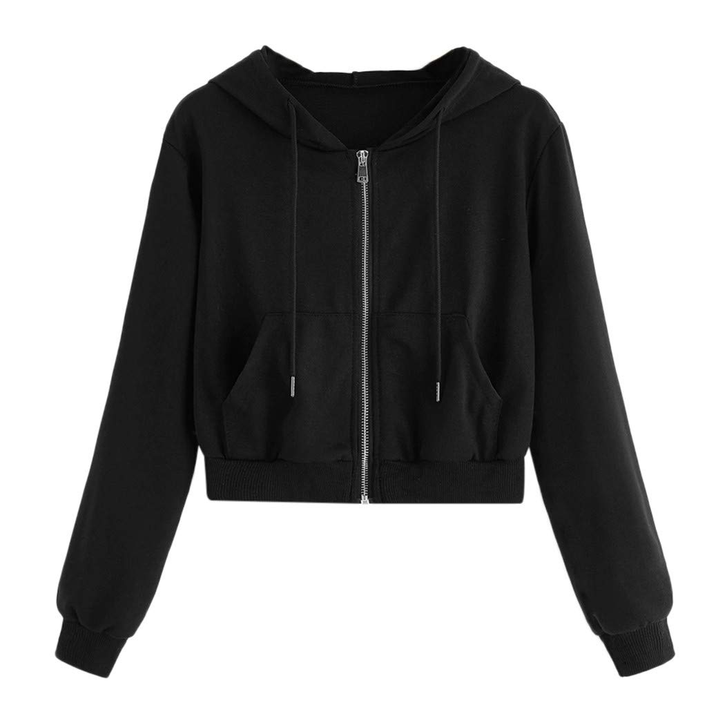 Eduavar Women's Cropped Hoodies with Zipper - Long Sleeve Casual Pullover Sweatshirts for Teen Girls | Perfect for Streetwear, Gym & Everyday Outfits