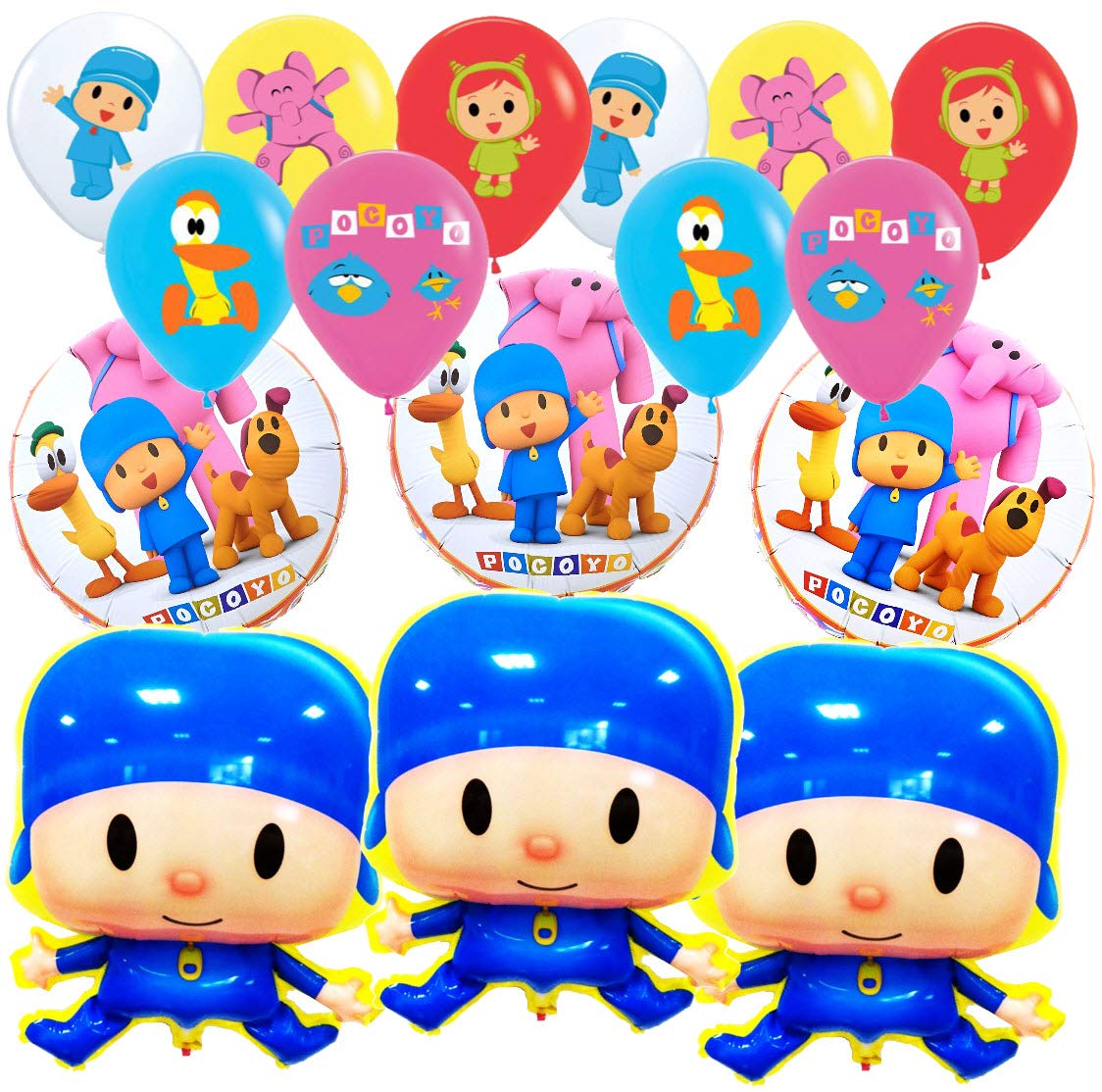JEWELESPARTY 18-Piece Foil & Latex Balloon Combo - Pocoyo Themed Birthday Party Decorations, Balloon Supplies for Kids Celebrations, Baby Showers, and Festive Events
