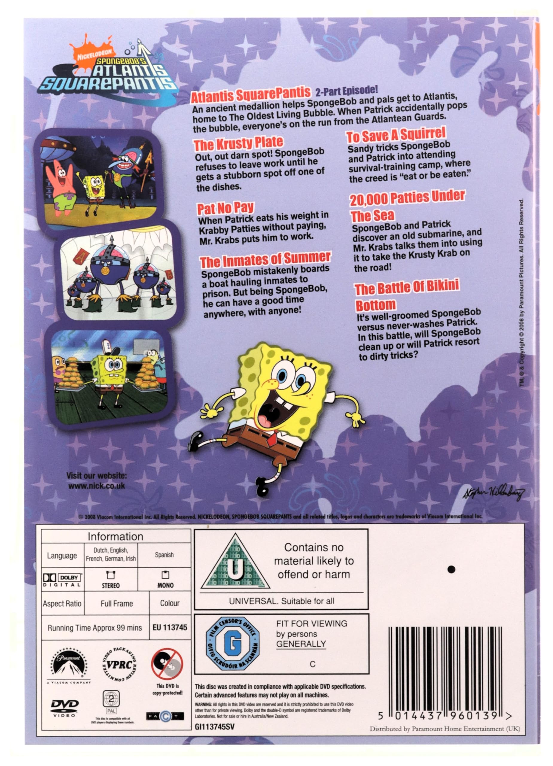 Spongebob Squarepants Atlantis Squarepantis DVD - Nickelodeon Cartoon Series for Kids, Family Movie Night Entertainment, Underwater Adventure Animation