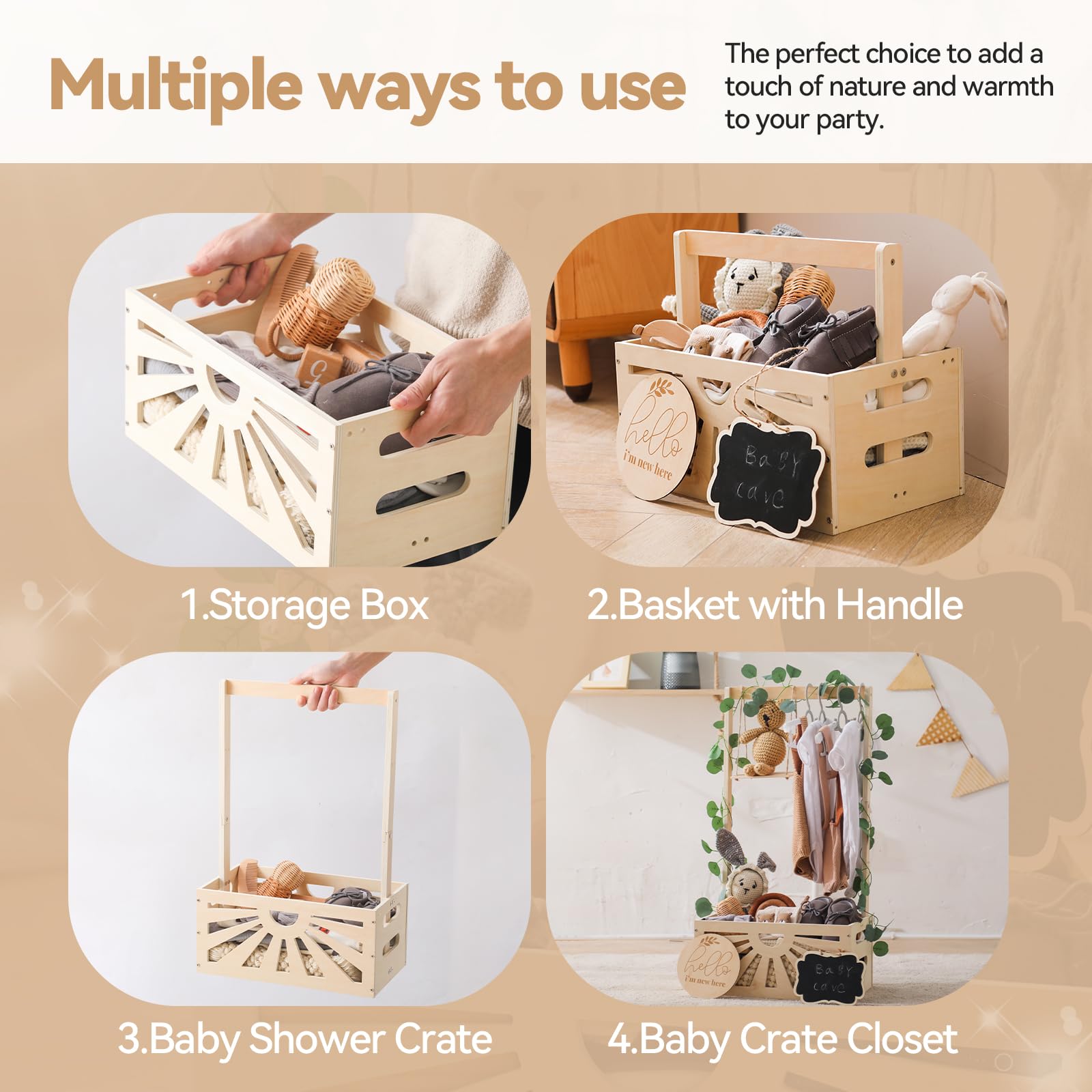 8-in-1 Wooden Baby Shower Gift Crate with Handle - Personalized Baby Basket, Footprint Kit & Storage Organizer for New Parents - Perfect for Baby Showers, Nursery Decor & Pregnancy Keepsakes