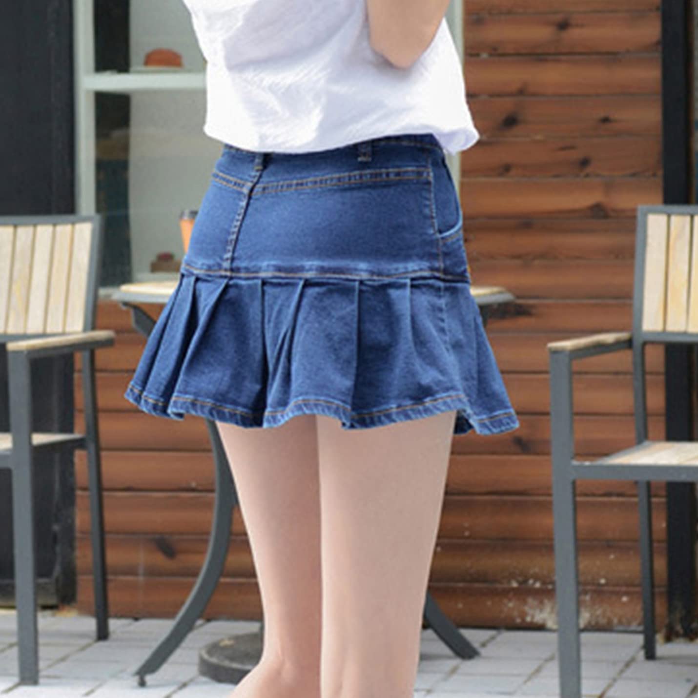 Flygo Women's High Waist Flared Pleated Denim Mini Skirt - A-Line Casual Jean Skirt for Spring Summer Outfits, Date Night & Street Style Fashion