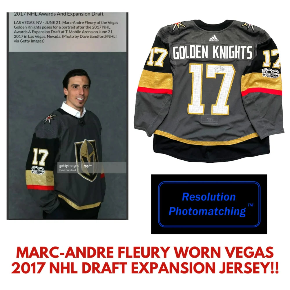 Authentic Marc Andre Fleury Signed Vegas Golden Knights NHL Expansion Draft Jersey 6/21/17 with JSA COA - Perfect for Hockey Collectors, Sports Memorabilia Displays, and NHL Fan Gifts