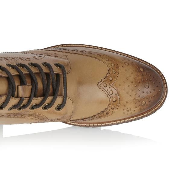 London Brogue Billy Tan Men's Boots - Classic Leather Oxford Shoes for Business & Casual Wear - Perfect for Office, Weddings & Formal Events