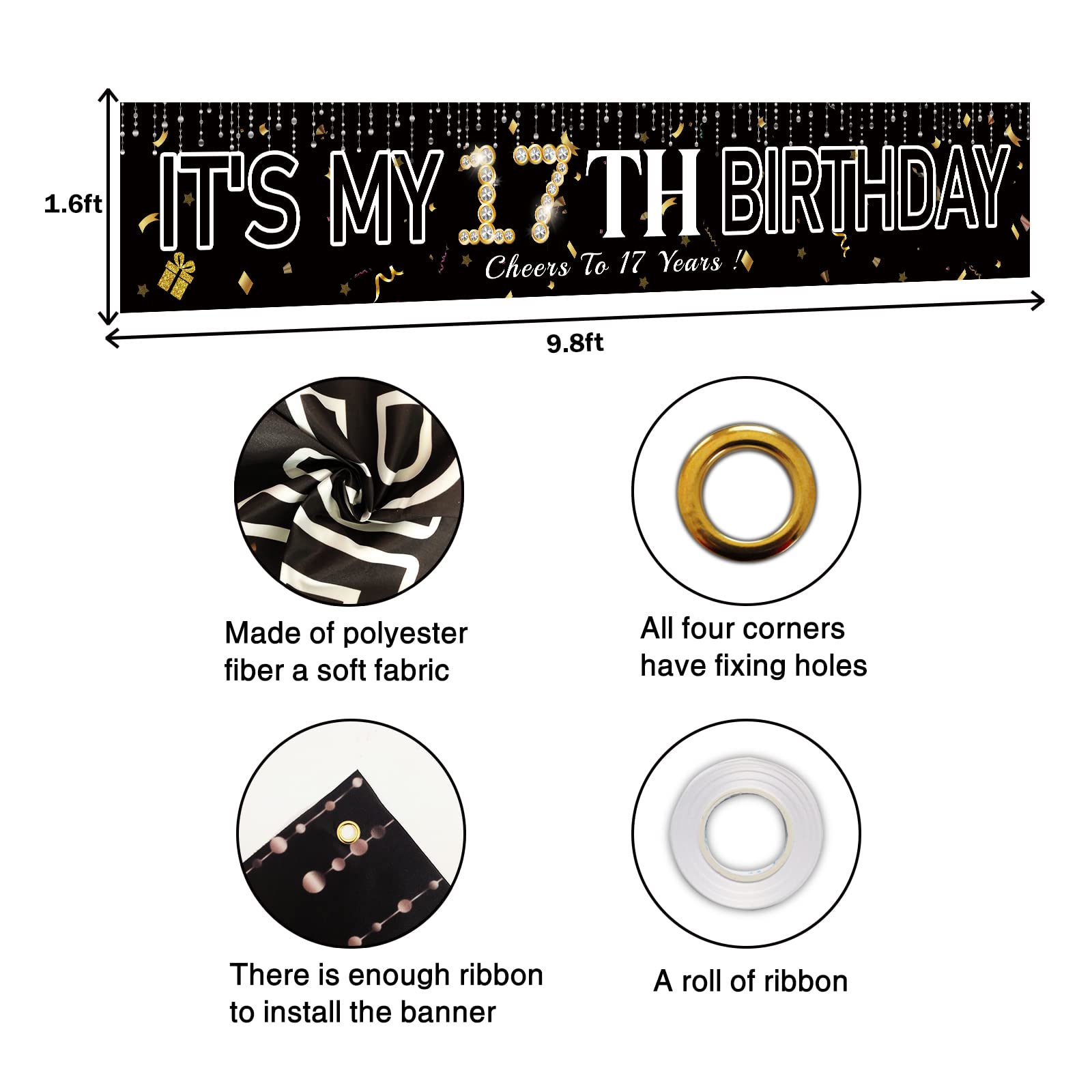 Happy 17th Birthday Banner - Large Outdoor/Indoor Yard Sign for 17th Birthday Party Decorations | Perfect for Backdrop, Wall Decor & Photo Booth Props