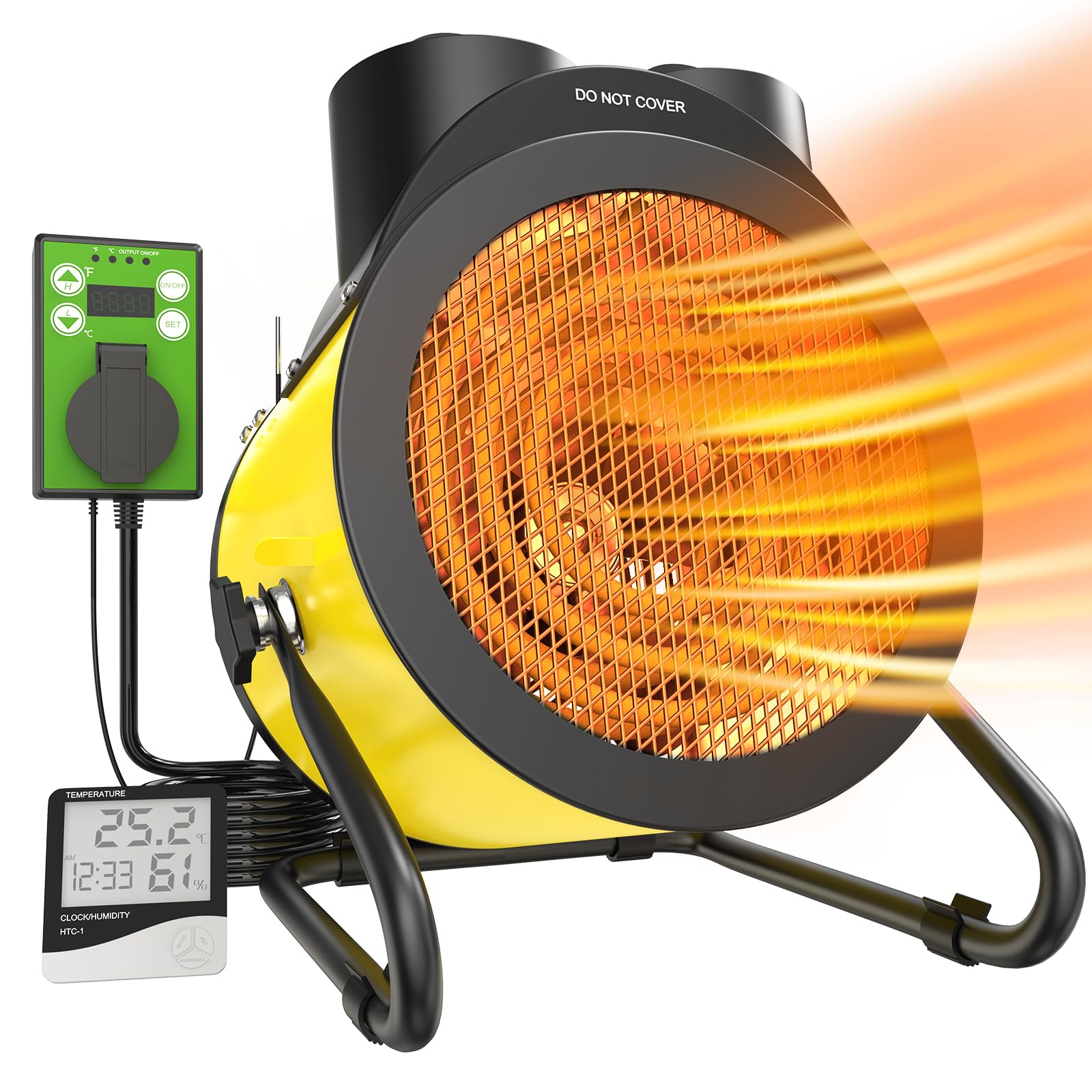 1500W Electric Greenhouse Heater with Thermostat - 3S Fast Heating, Overheat Protection - Perfect for Greenhouses, Tents, Flower Rooms & Indoor Gardening - Ideal for Winter Plant Protection & Home Heating