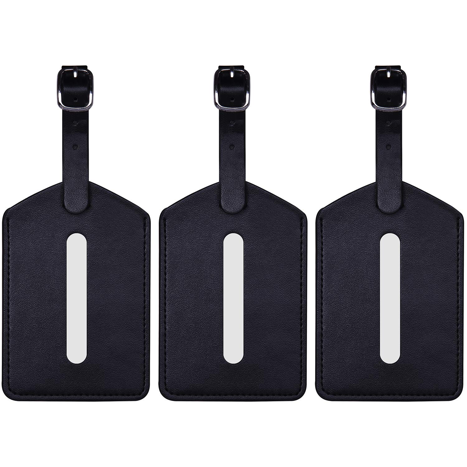 Premium PU Leather Luggage Tags (3 Pack) - Durable Suitcase ID Tags with Privacy Protection Strap for Travel - Perfect for Airports, Cruises & Business Trips