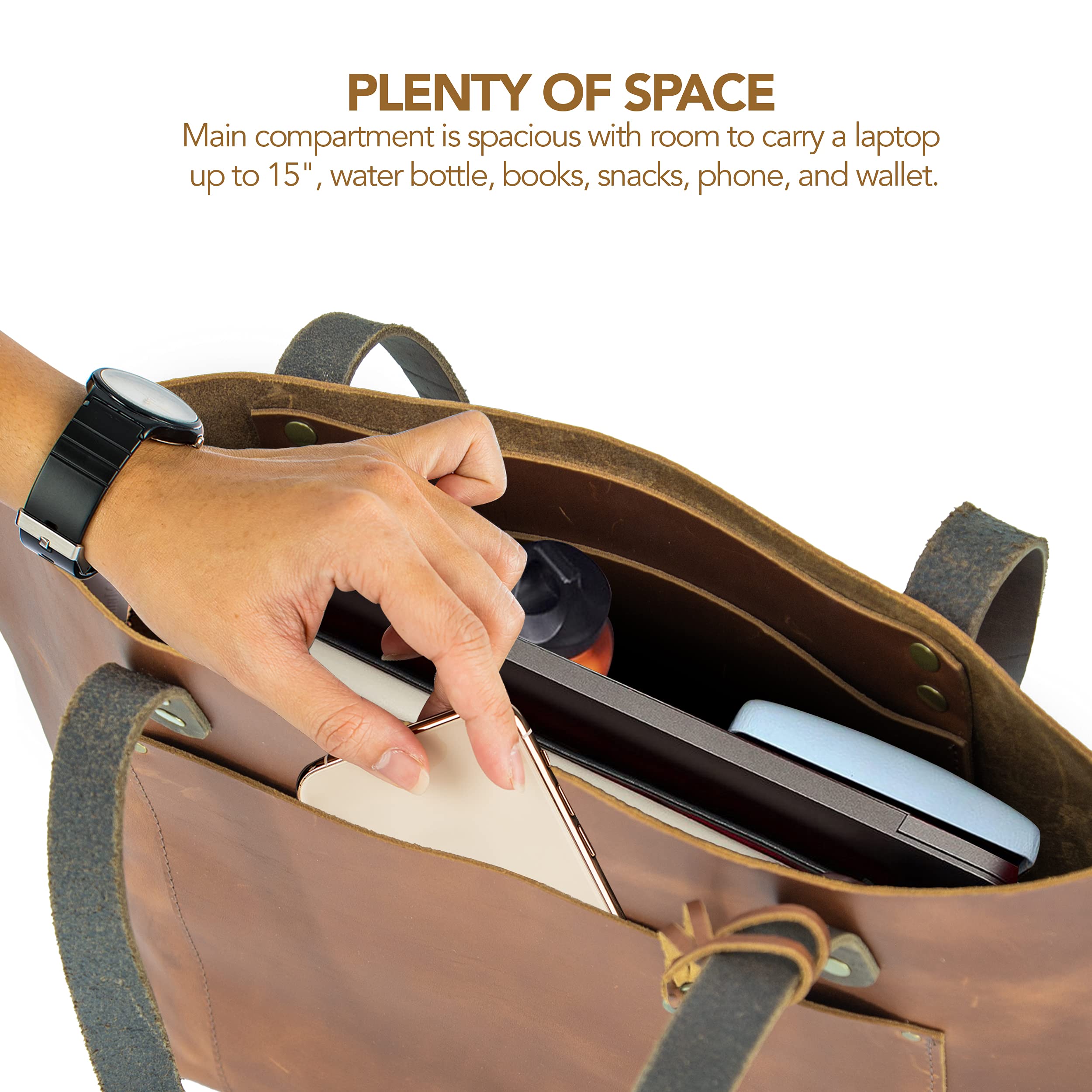 ENVOY Large Leather Bucket Tote Bag for Women - Stylish Shoulder Handbag & Work Purse with Laptop & Book Storage - Perfect for Office, Travel & Daily Commute