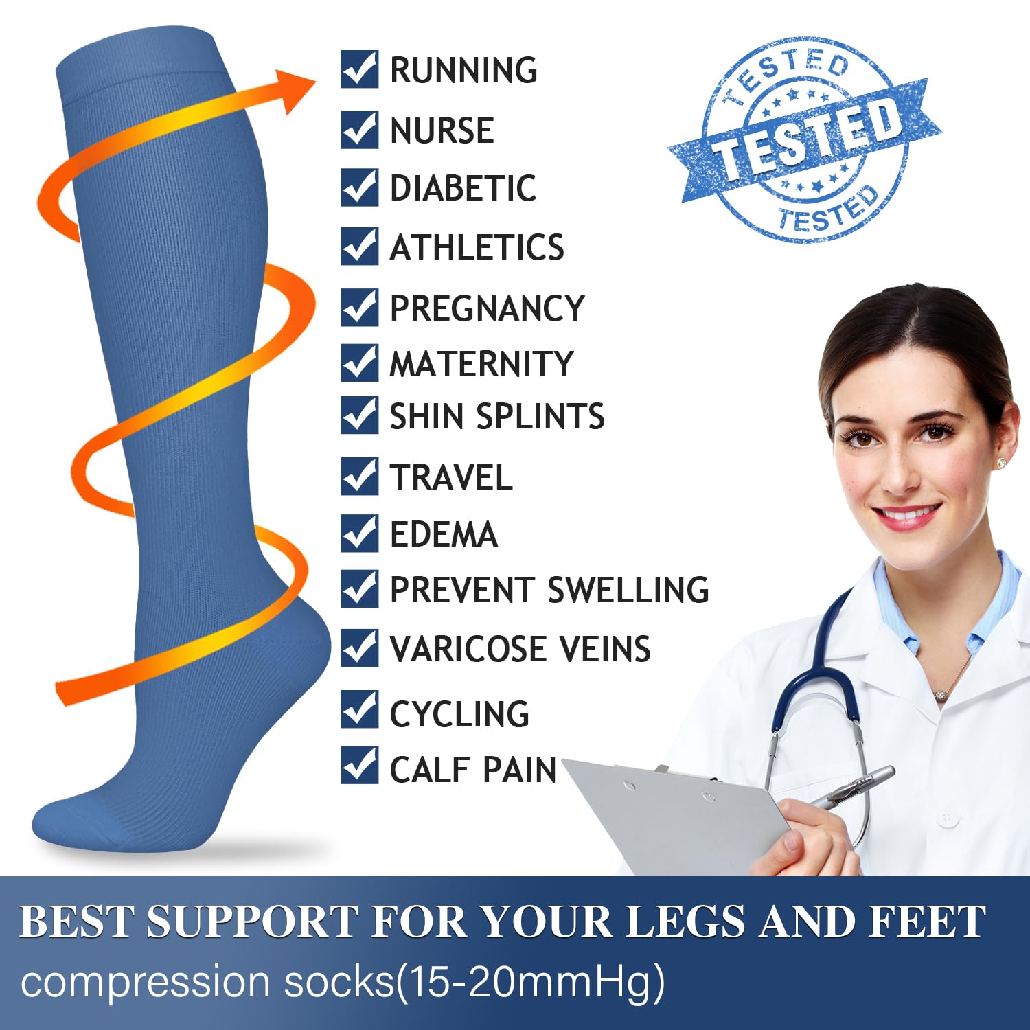 Best Compression Socks for Women & Men - 3 Pairs Medical Grade Support Socks for Improved Circulation, Running, Nursing & Travel - Perfect for Long Flights, Workouts & Healthcare Professionals