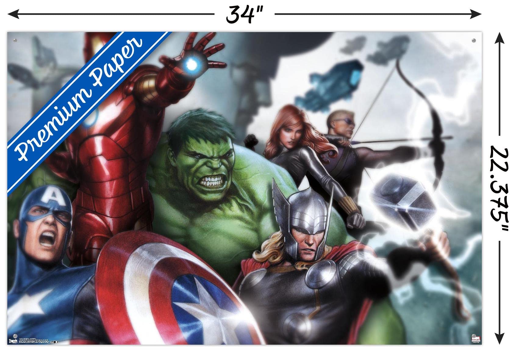 Marvel Avengers Assemble Wall Poster with Push Pins - MCU Superhero Decor for Bedroom, Office & Game Room