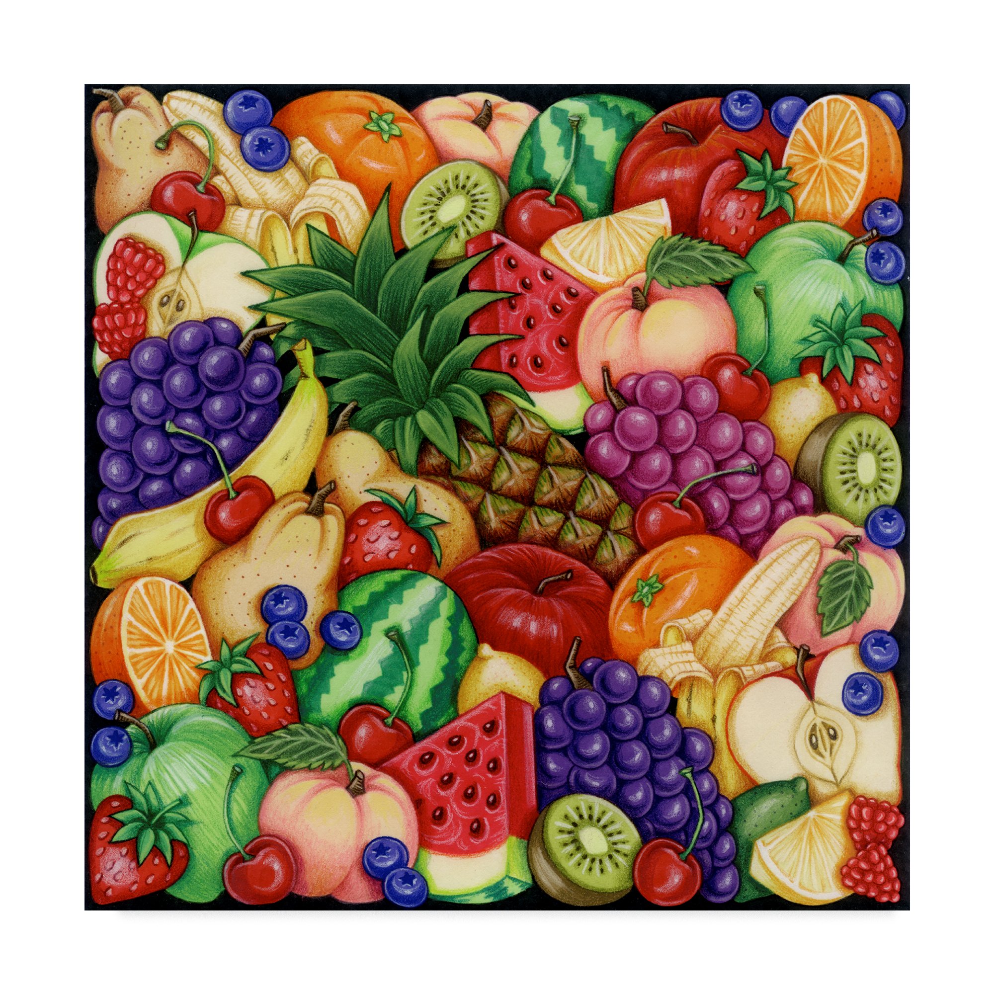Kimura Designs Fruit Collage Wall Art - 18x18 Inch Canvas Print for Kitchen, Dining Room & Home Decor | Vibrant Still Life Painting