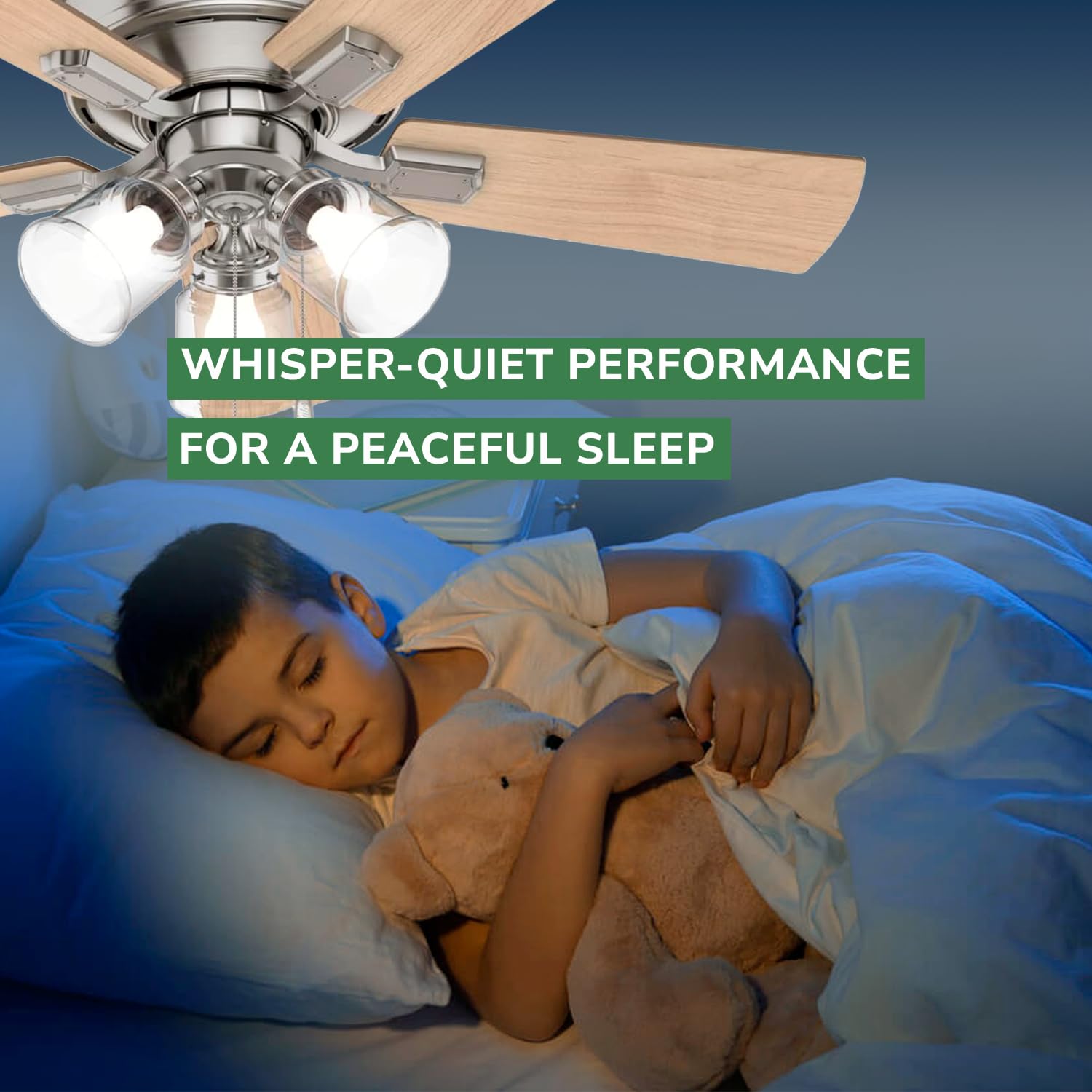 Hunter Fan Company 52154 42-Inch Crestfield Brushed Nickel Low Profile Ceiling Fan with LED Light Kit and Pull Chain - Perfect for Bedroom, Living Room, and Indoor Spaces
