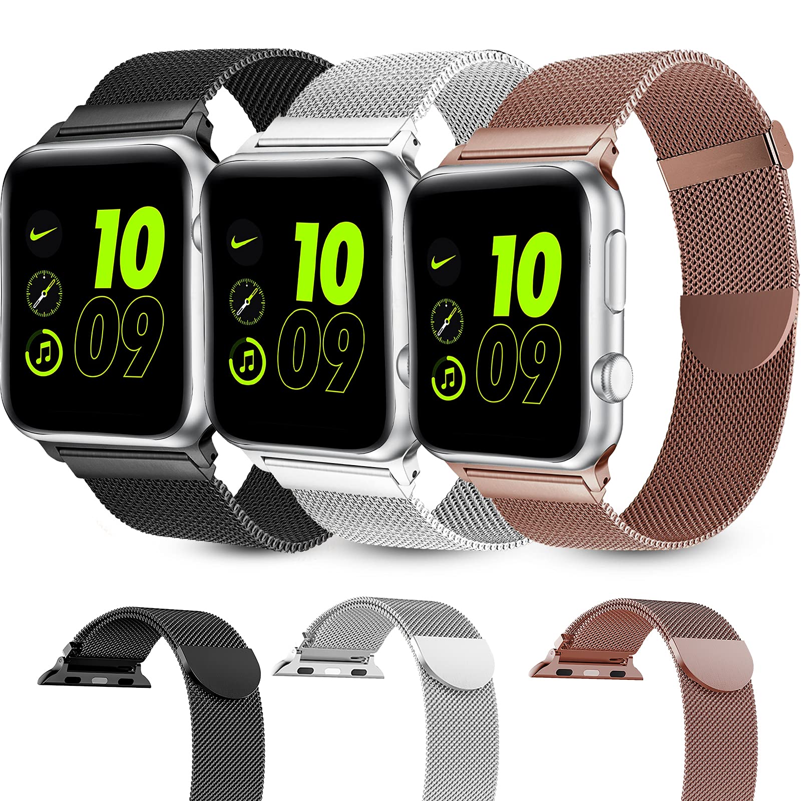 3 Pack Magnetic Watch Band Compatible with Apple Watch 38mm 40mm 42mm 44mm - Adjustable Stainless Steel Mesh Loop Replacement for iWatch Series 6/5/4/3/2/1 - Perfect for Workout, Running & Everyday Wear (Unisex Design for Men & Women)