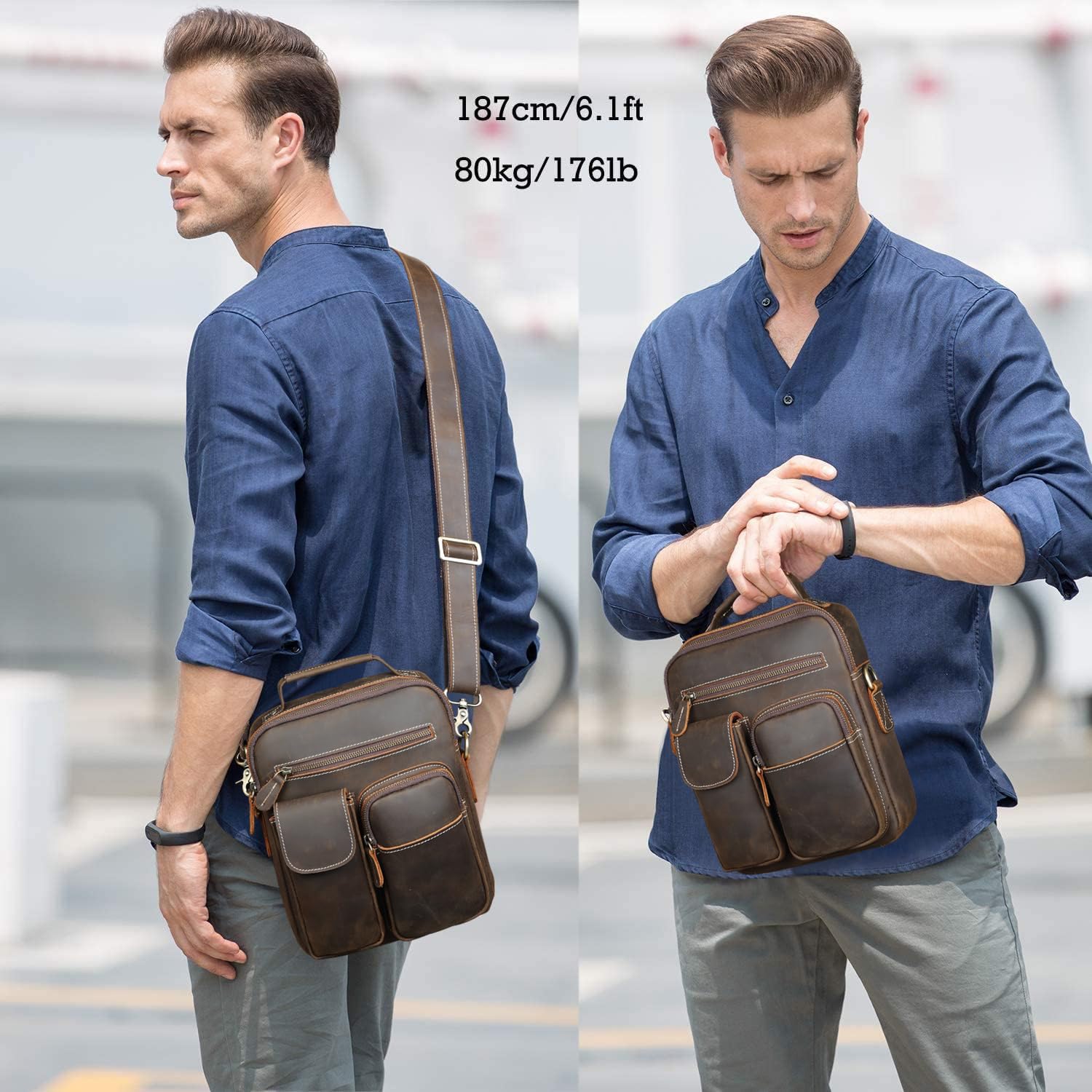 Men's Leather Crossbody Bag - Anti-Theft Small Messenger Shoulder Bag for Work, Office & Daily Use - Brown | Compact Business Purse for Commuting, Travel & Urban Lifestyle