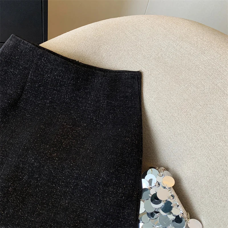Black High Waist Wool Mini Skirt for Women - Winter A-Line Wrap Slim Fit Short Skirt with Zipper | Korean Fashion | Holiday Party, Office Wear, Casual Outfits