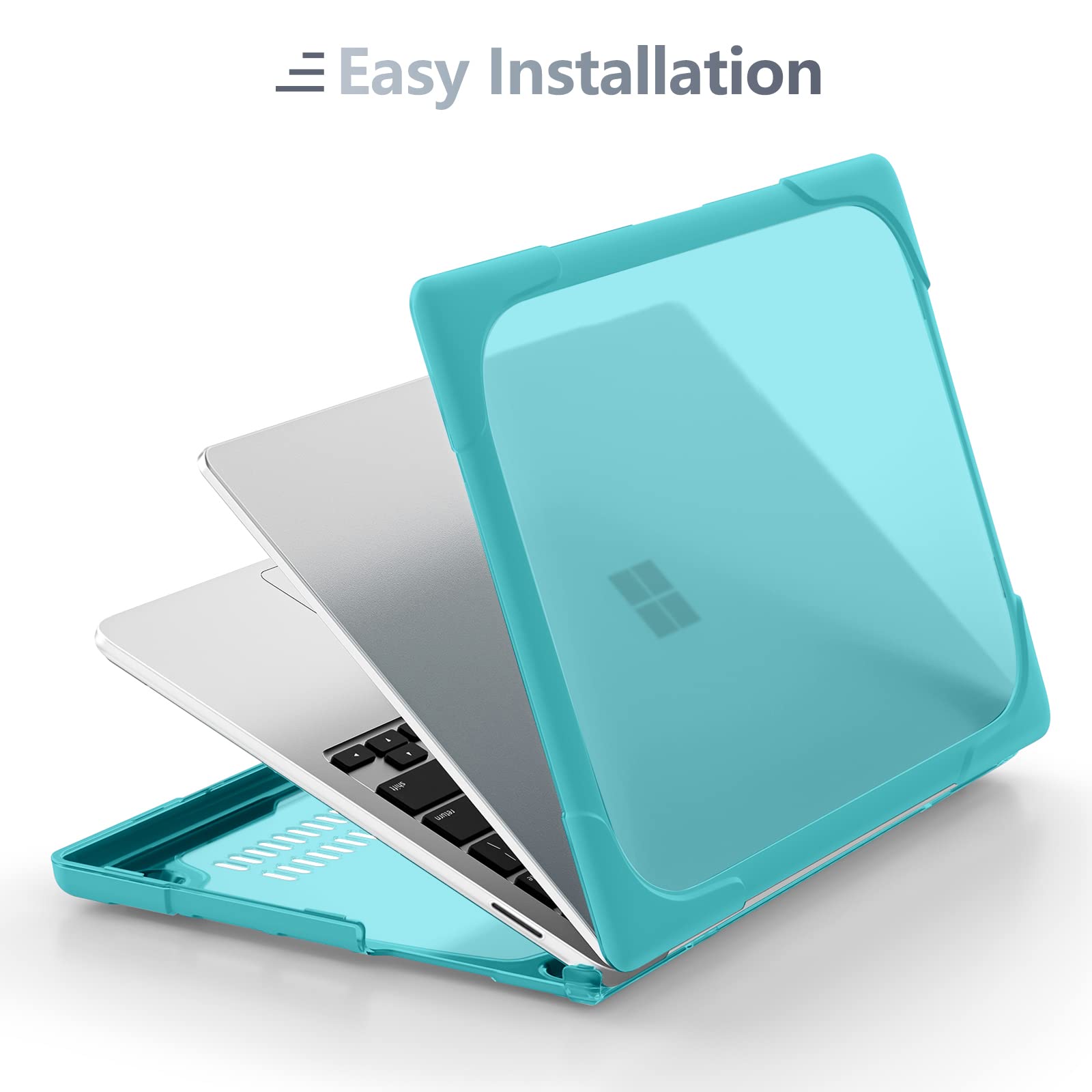 Batianda Shockproof Protective Case for 12.4 Inch Microsoft Surface Laptop Go 2 & Go 3, Durable Cover with Foldable Kickstand & Keyboard Protection, Blue - Ideal for Travel, Work, and School