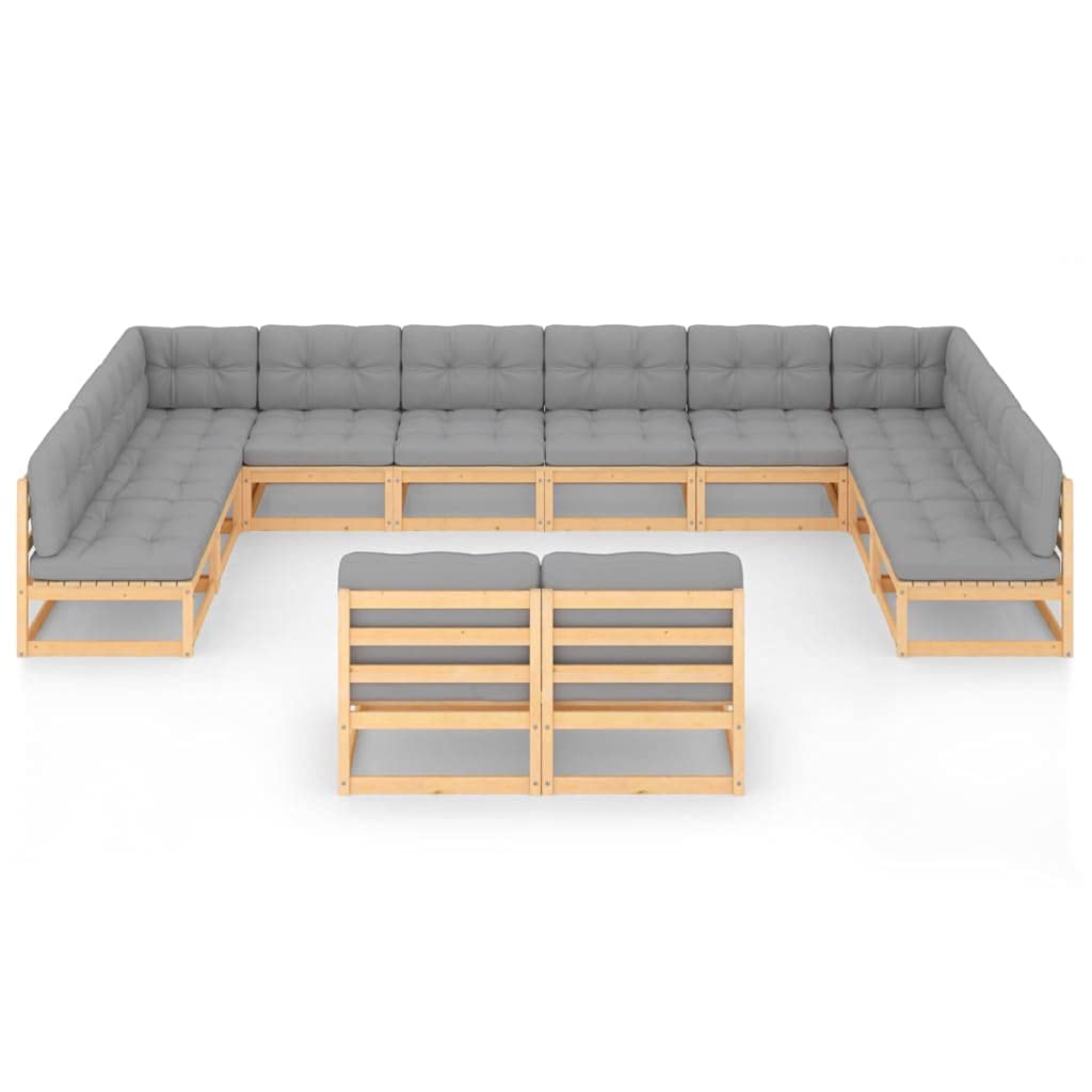 vidaXL 12-Piece Patio Lounge Set - Outdoor Garden Furniture, Sectional Sofa with Cushions, Corner Sofa in Retro Style - Solid Pine Wood for Backyard, Poolside & Terrace Relaxation