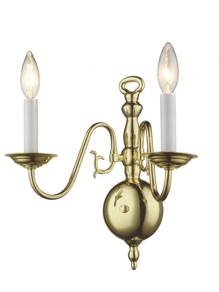 Livex Lighting 5002-02 Williamsburg 2-Light Polished Brass Wall Sconce - Elegant Wall Lighting for Bedroom, Hallway & Living Room Décor