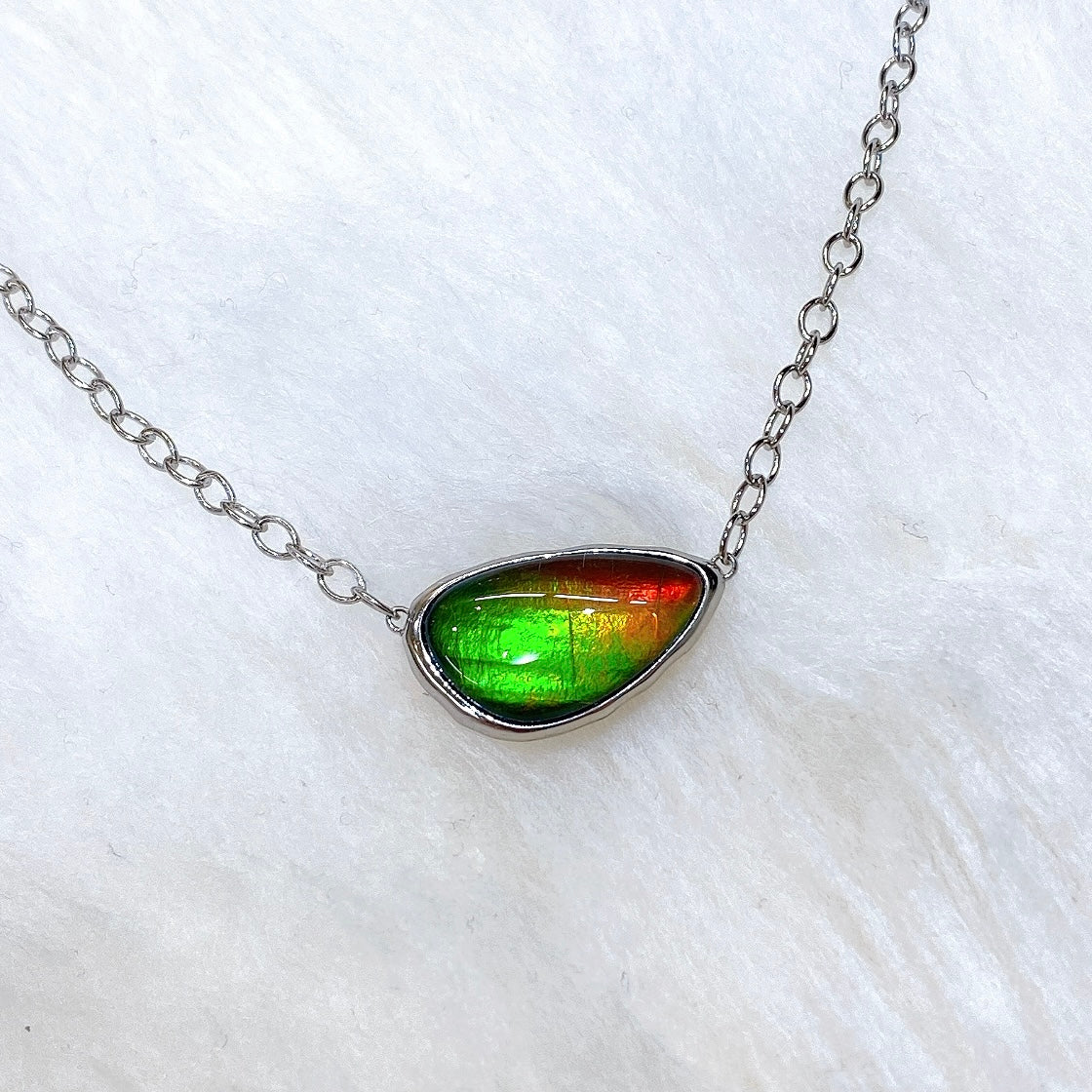 Natural Ammolite Pendant in Sterling Silver - Elegant WAVES Design Jewelry for Women | Perfect Gift for Birthdays, Anniversaries & Special Occasions