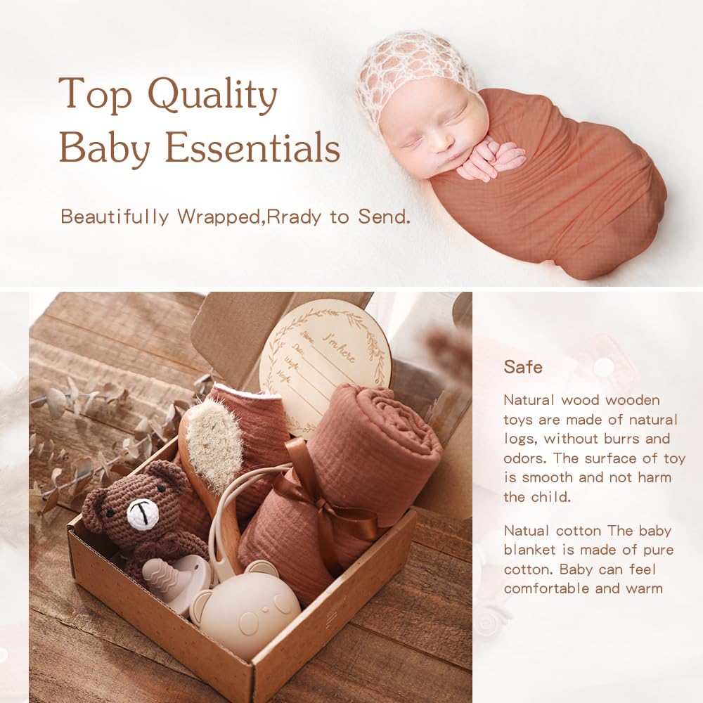 Newborn Baby Gift Set - Essential Baby Bath Set with Soft Blanket & Rattle - Perfect Baby Shower Gift for Girls & Boys - Ideal for New Parents, Hospital Visits, and First Birthday Celebrations