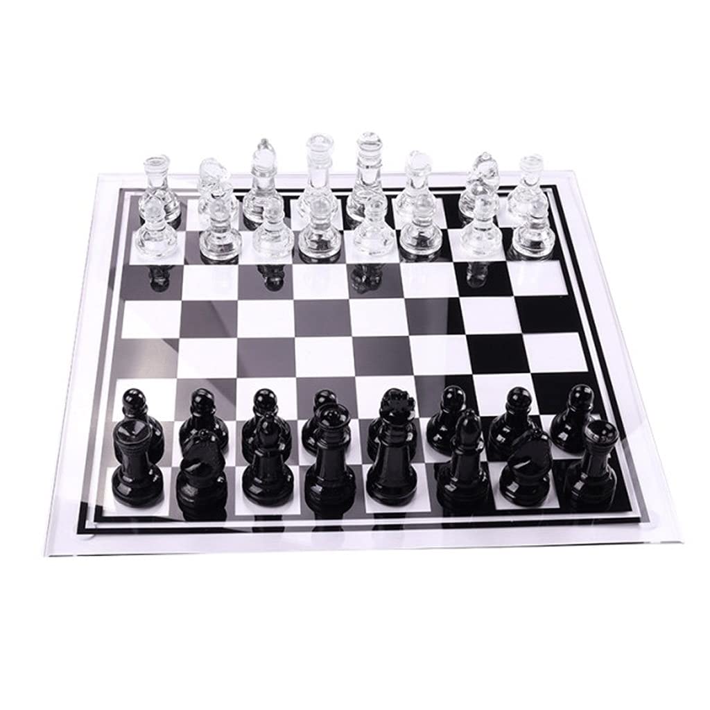 Premium Crystal Glass Chess Set - Black & White Elegant Chess Board Game for Adults & Kids - Durable & Stylish Gift for Chess Lovers - Perfect for Home Decor, Office, and Family Game Nights (Color: Chess Set L)