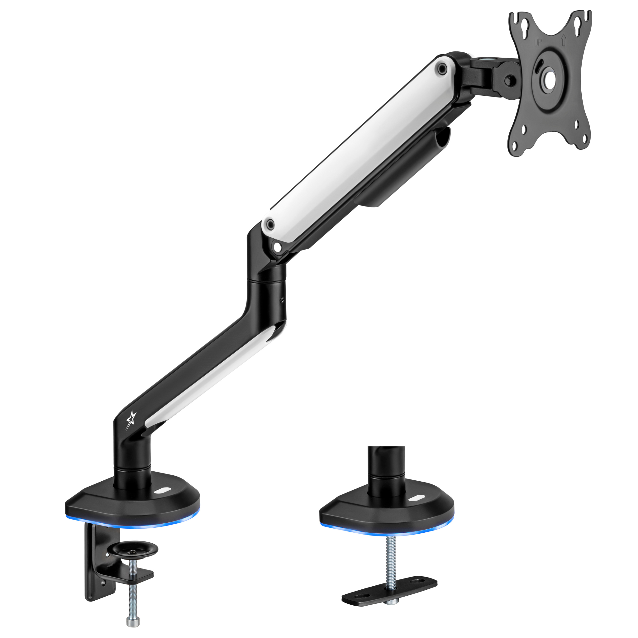 RGB Single Monitor Arm - Spring Assisted Adjustable Desk Mount for Gaming & Office Use - Ergonomic VESA 75/100mm Stand for Computer Screens (Home, Office, Gaming Setup)