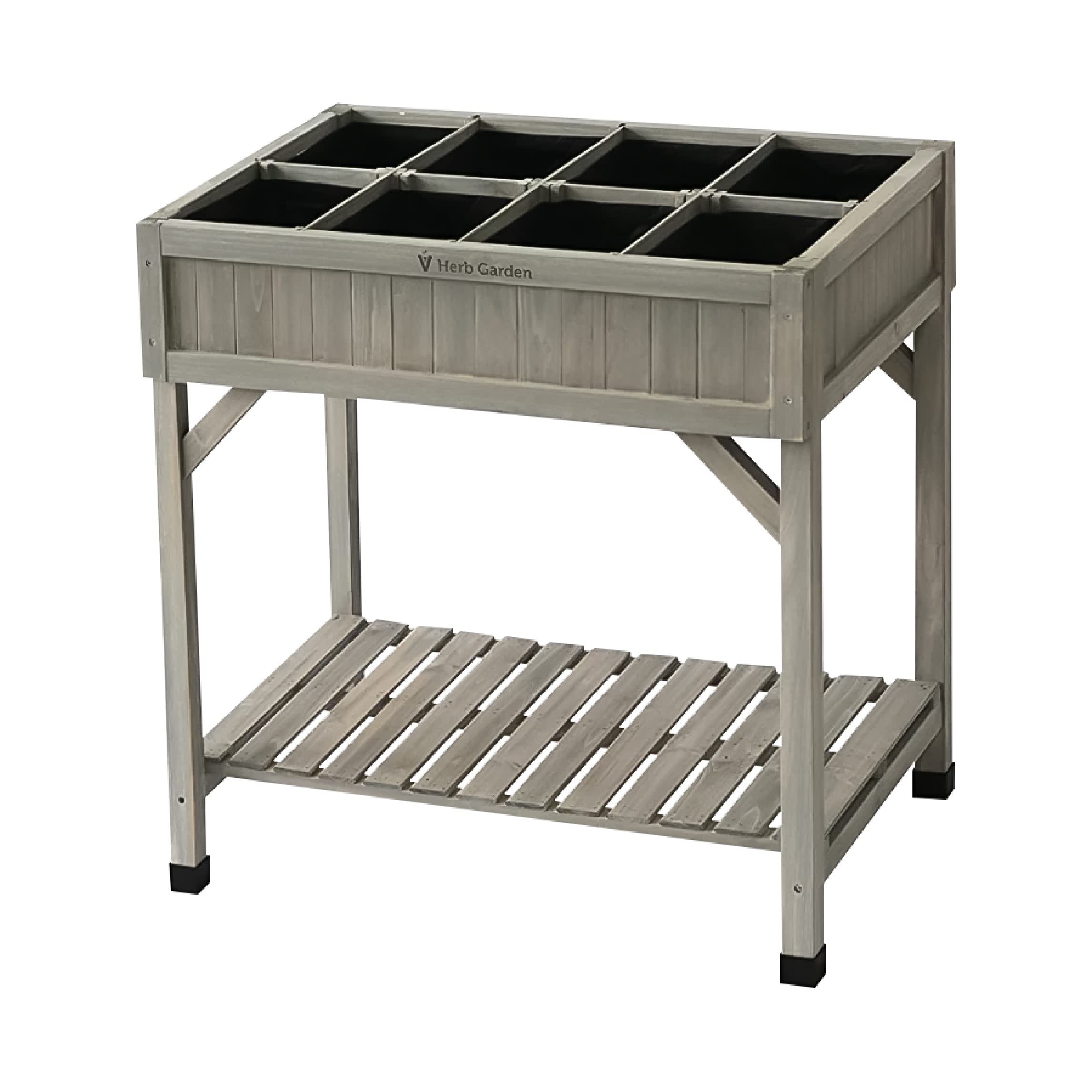 VegTrug 8 Pocket Wooden Herb Garden Planter with Herb Snips - Gray Wash Raised Bed for Patio, Balcony & Kitchen - Grow Fresh Basil, Mint, Parsley & More