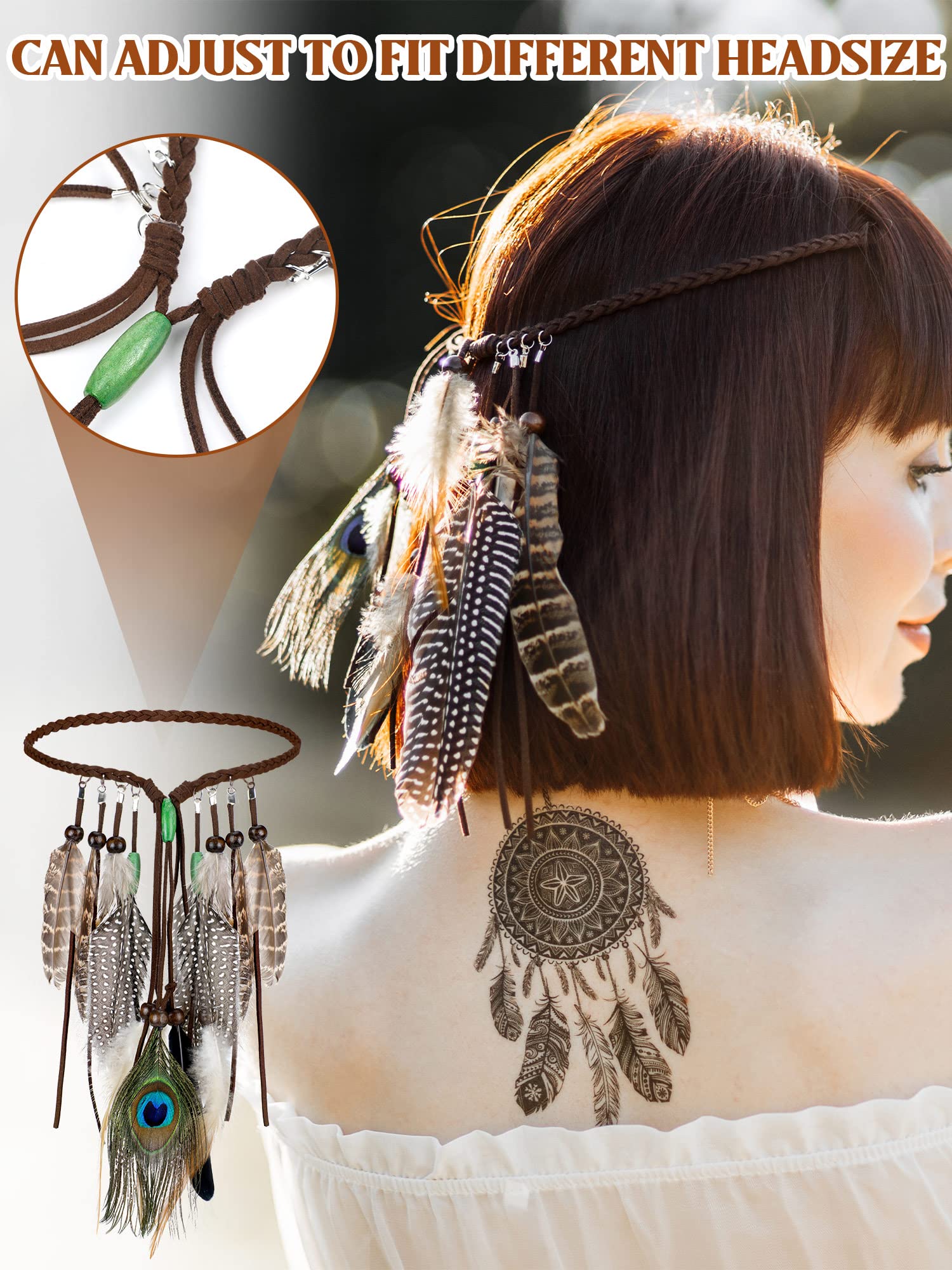 XunYee Feather Headband for Women - Bohemian Indian Hair Accessories for Costume, Festival, Music Concert & Hippie Party Outfit