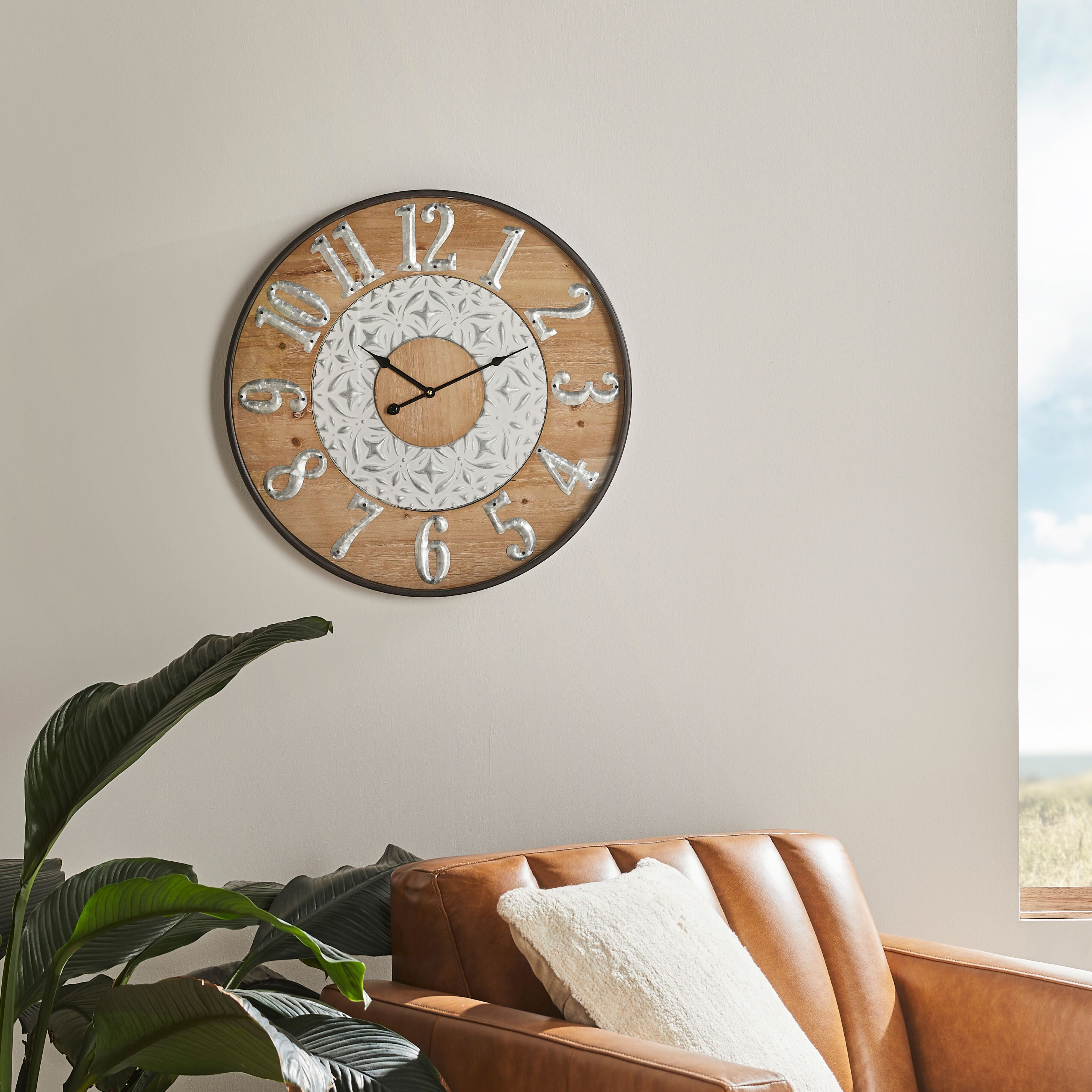 BeyondTime 60cm Grain Circle Wall Clock - Modern Farmhouse Decor for Living Room, Bedroom & Office
