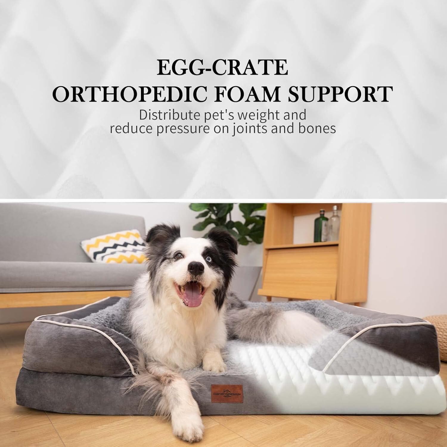 Premium Orthopedic Dog Bed for Large Dogs - Waterproof, Washable Removable Cover & Non-Slip Bottom - Extra Comfort Foam Support - Perfect for Living Room, Bedroom or Crate (Large Size, Grey)
