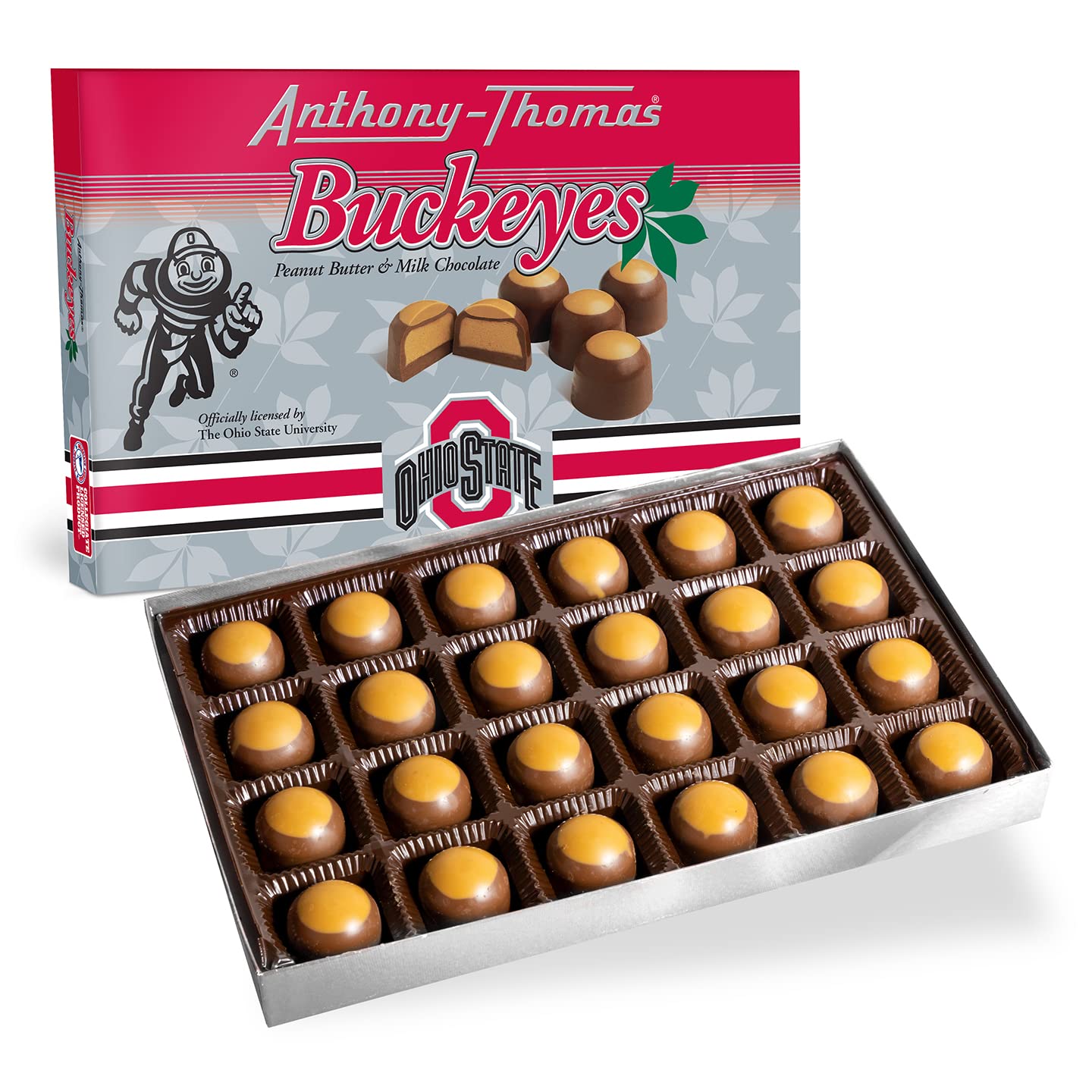 Anthony-Thomas Peanut Butter & Milk Chocolate Buckeyes - Ohio State Buckeyes Box (24 Count) | Delicious Homemade Candy for Gifts, Parties & Game Day Snacks