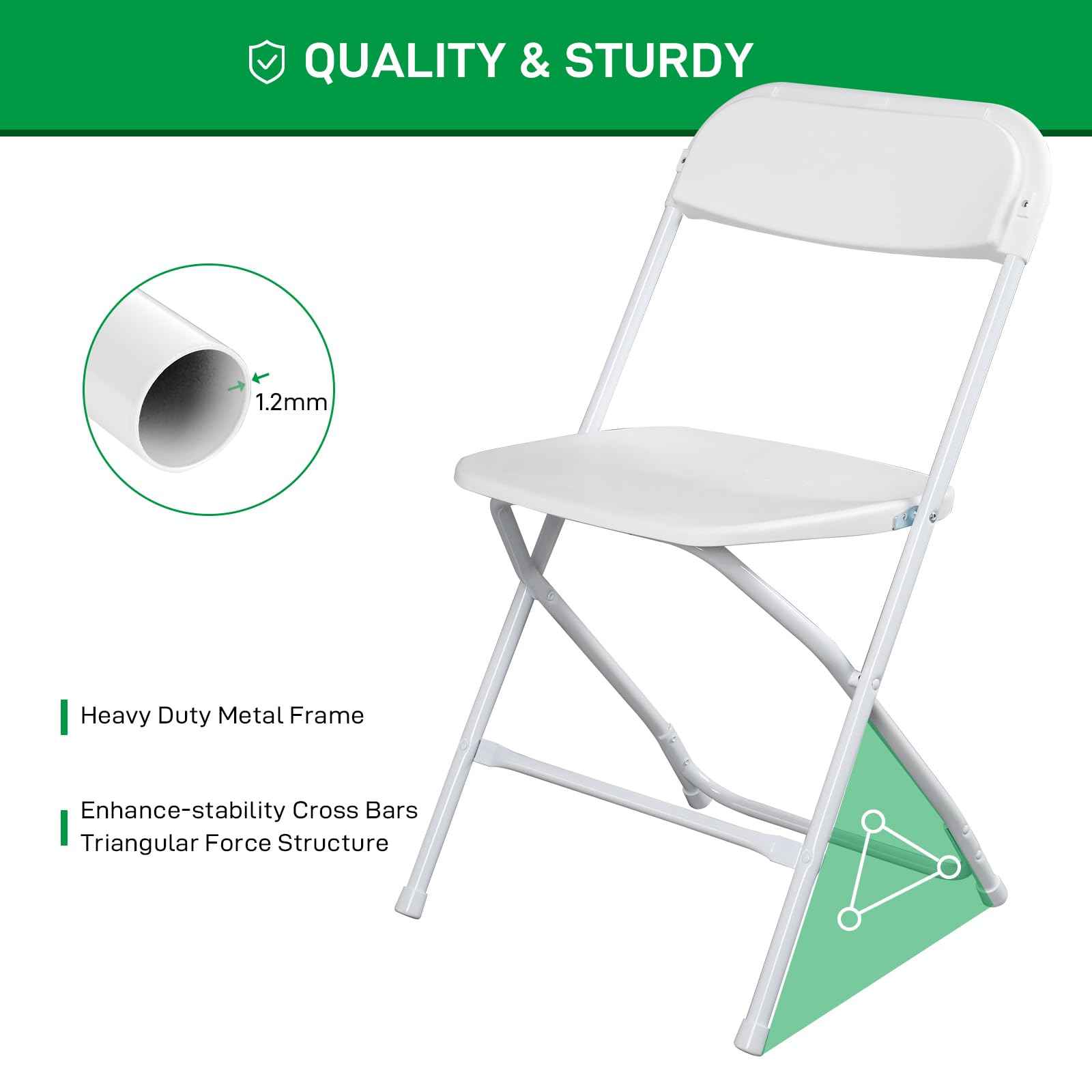 20 Pack White Plastic Folding Chairs - Heavy Duty 350lbs Capacity Stackable Party Chairs with Steel Frame | Portable for Indoor Outdoor Events, Weddings, Parties, Office & Home Use | Perfect for Backyard BBQs, Banquets, Picnics and Temporary Seating