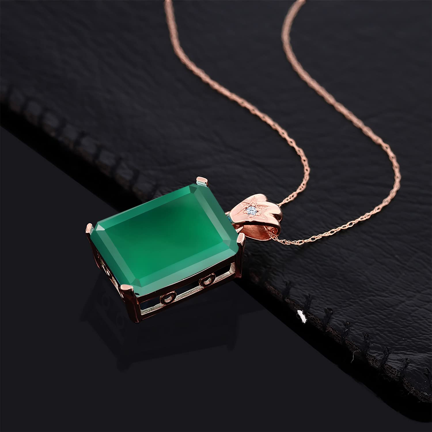 18K Rose Gold Plated Silver Emerald Cut Gemstone Birthstone Pendant Necklace - 18X13MM Center Stone & 1.8MM Round Accent Stones - Fine Jewelry Gift for Women, Wife, Mom - 18 Inch Chain Included - Perfect for Birthdays, Anniversaries & Special Occasions