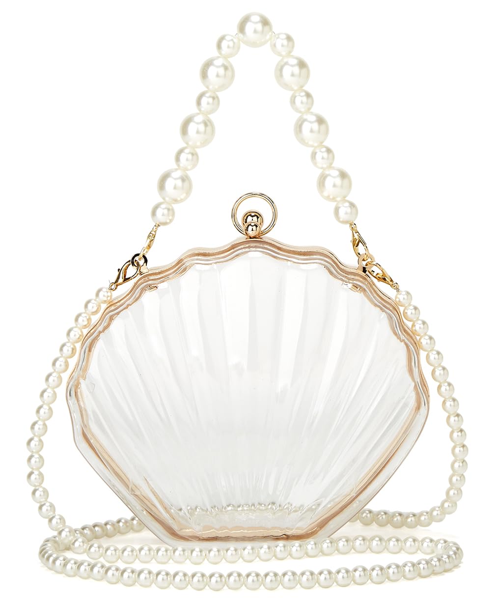 Fairy Shell Evening Purse for Women - Clear Transparent Handbag with Pearl Accents, Chic Party Clutch & Shoulder Bag - Perfect for Weddings, Prom, Cocktail Parties & Special Occasions