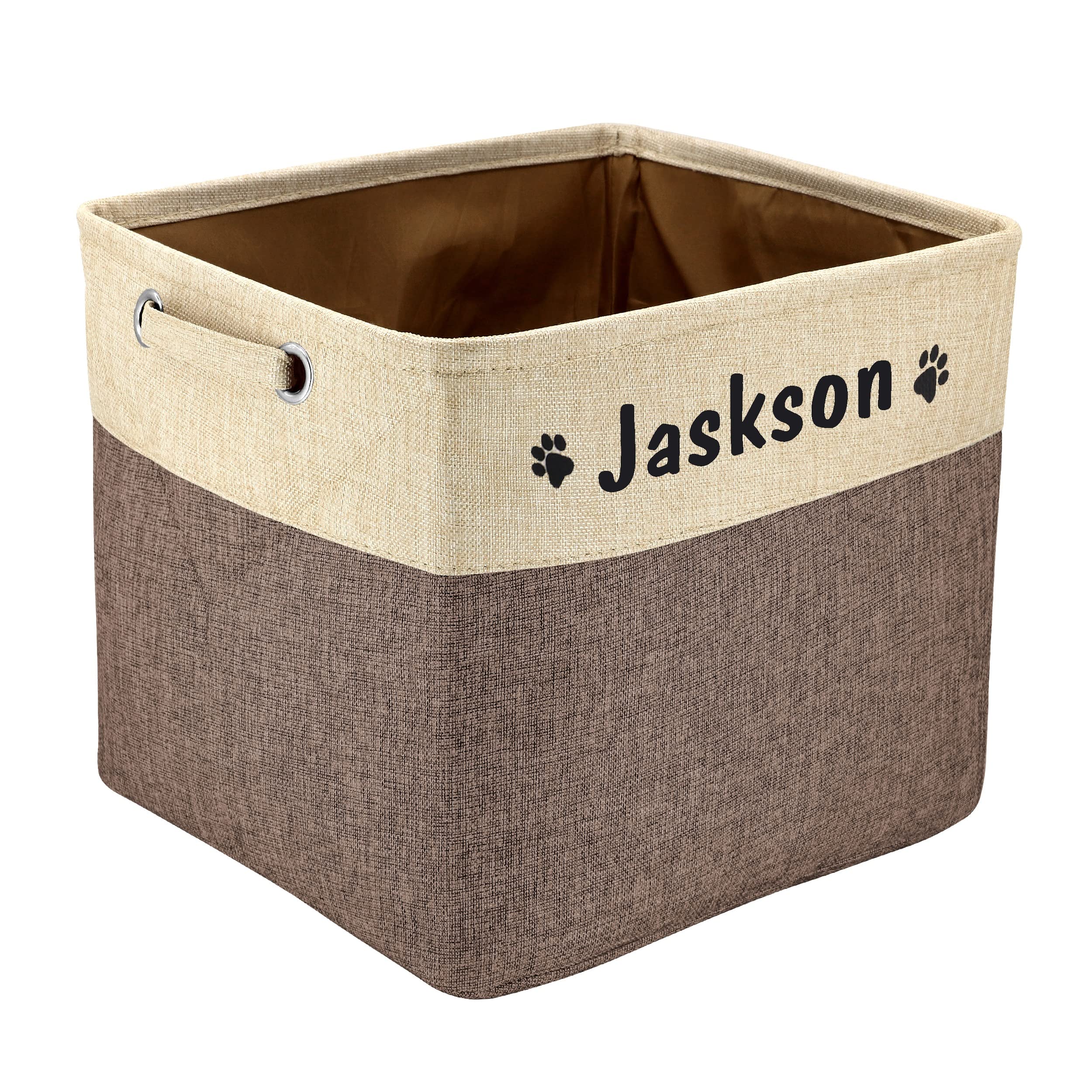 Personalized Collapsible Dog Toy Storage Basket with Pet's Name - Rectangular Organizer Box for Dog Toys, Clothes & Accessories (Coffee, Large) - Perfect for Pet Playrooms, Living Rooms & Bedrooms