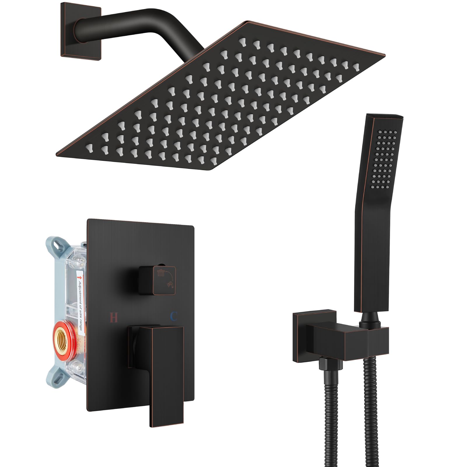 Gotonovo 8 Inch Rainfall Shower System - Oil Rubbed Bronze Wall Mounted Shower Head and Handle Combo with Solid Brass Pressure Balancing Mixer Valve - Perfect for Luxurious Spa-Like Bathroom Experience
