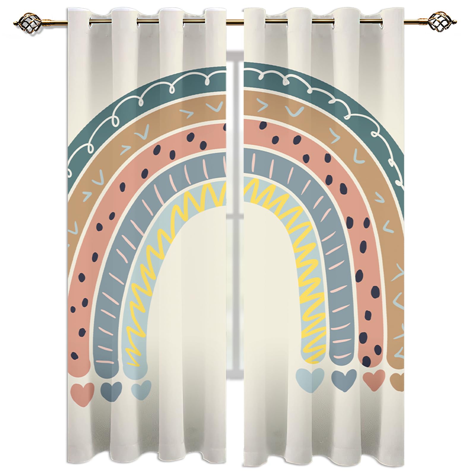 Rainbow Blackout Curtains for Nursery - Thermal Insulated Room Darkening Window Drapes with Grommet Top, Modern Scandinavian Baby Room Decor, 84x108 Inches - Perfect for Bedroom, Living Room & Patio Use