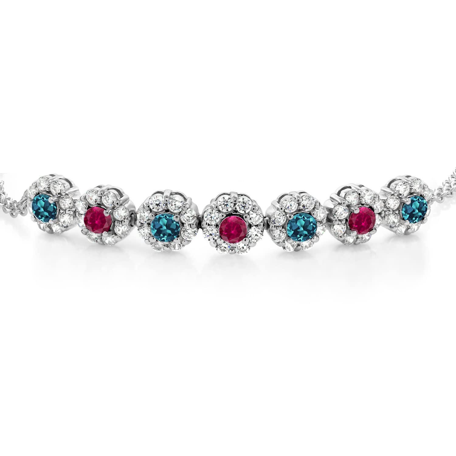 925 Sterling Silver London Blue Topaz & Red Ruby Tennis Bracelet for Women - 2.47 Cttw, November Birthstone Jewelry, 7