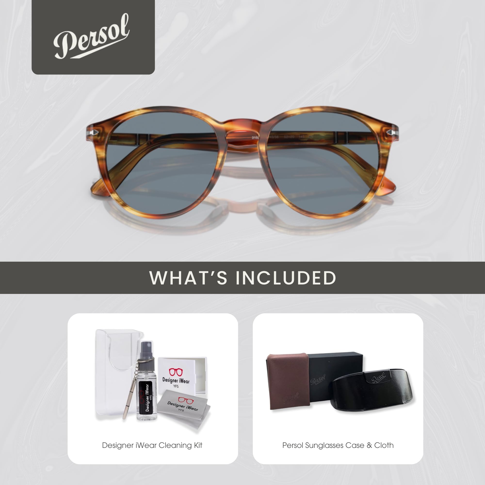 Persol PO3152S Round Polarized Sunglasses for Men - UV Protection & Stylish Design + BUNDLE With Premium iWear Eyewear Kit | Perfect for Driving, Outdoor Activities & Fashion Accessories