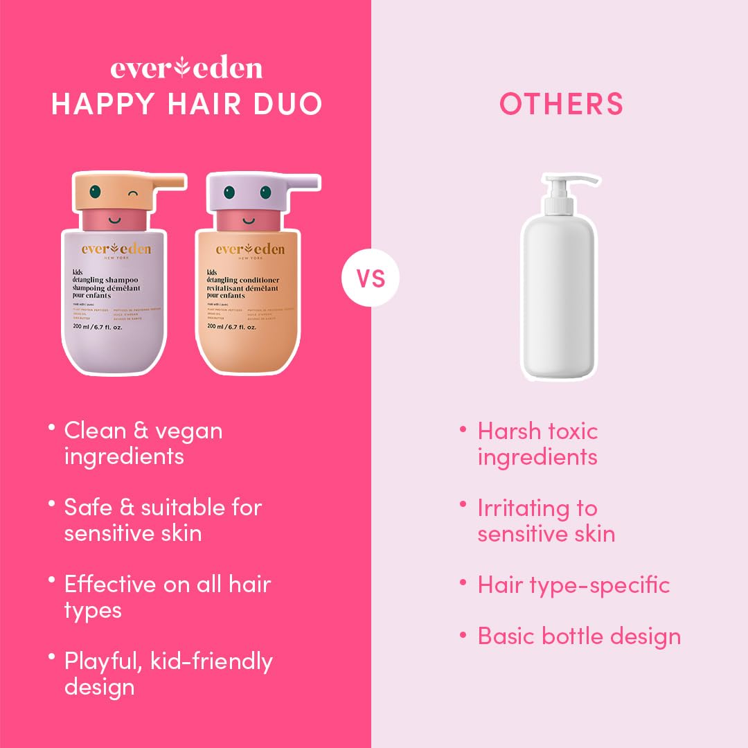 **Evereden Kids Care Set: Gentle Detangling Shampoo & Conditioner, SPF 20 Face Cream, and Detangling Hair Brush | Non-Toxic, Dermatologist-Tested for Sensitive Skin | Perfect for Daily Bath Time & Outdoor Sun Protection**