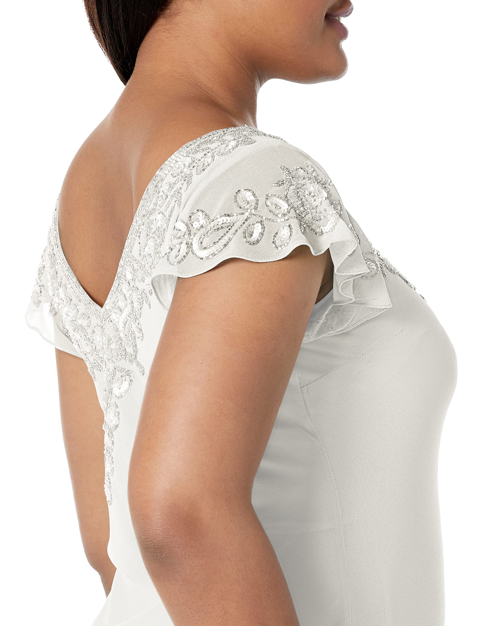 J Kara Women's Plus Size Petite Flutter Sleeve Hanky Hem Short Cocktail Beaded Dress - Elegant Party Wear for Weddings, Evening Events & Special Occasions
