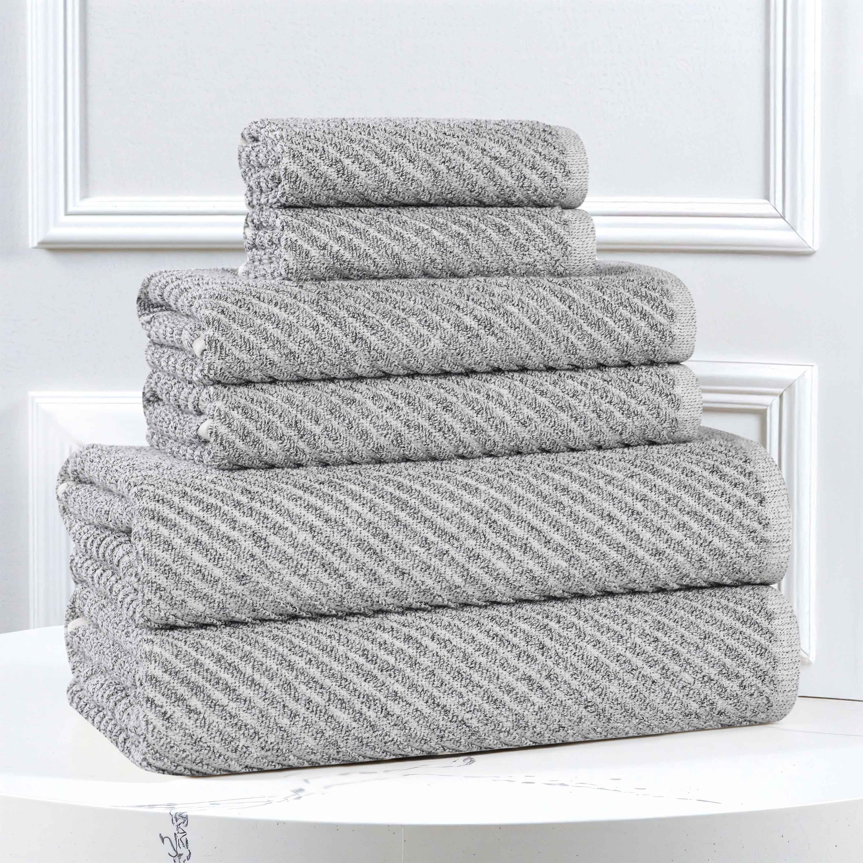 Premium 6-Piece Cotton Blend Towel Set - Soft, Absorbent & Medium Weight with Diagonal Stripes - Perfect for Bathroom, Spa & Guest Use