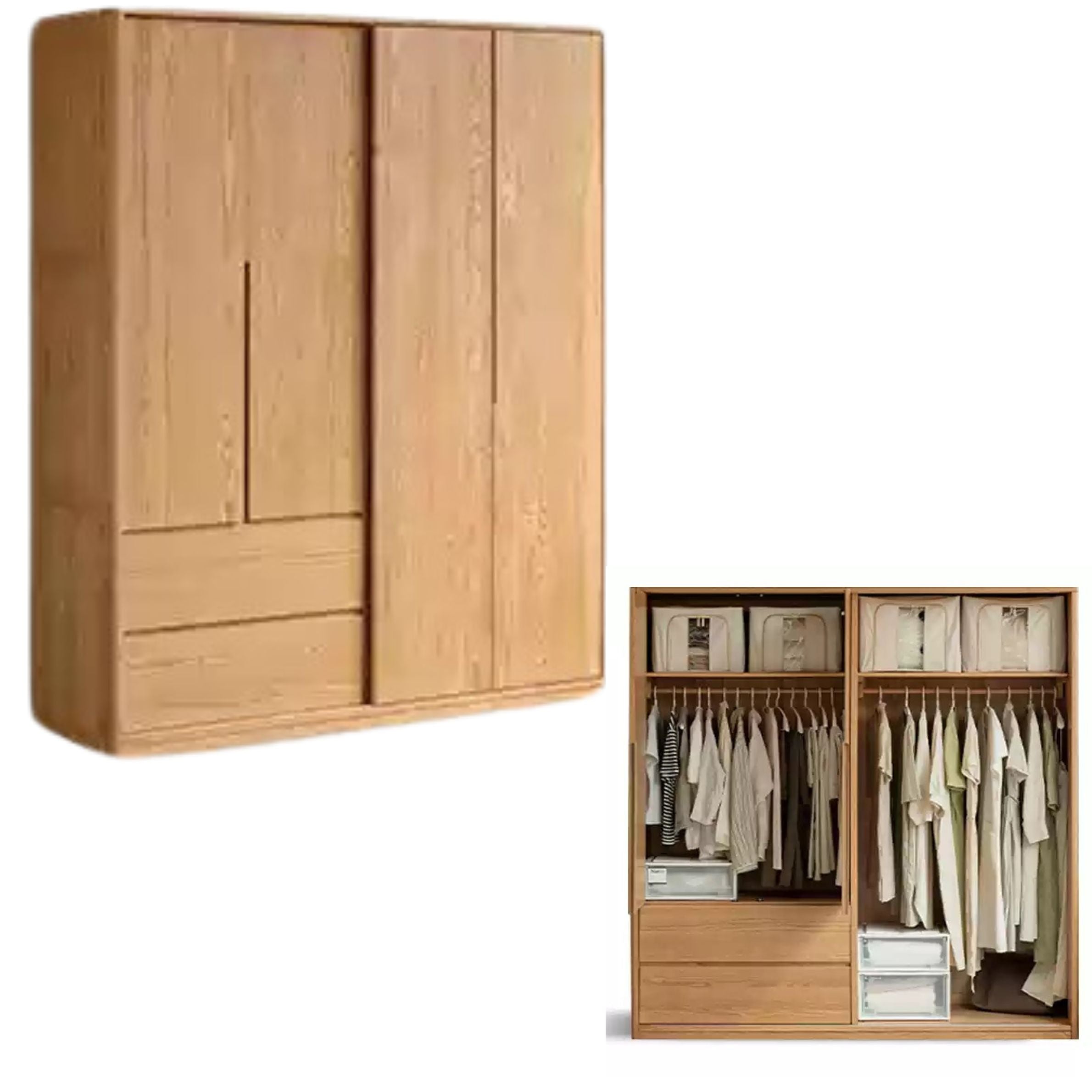 70.9x 24.4x86.6 inch /180x62x220сm /Natural Wood Color / Wardrobe