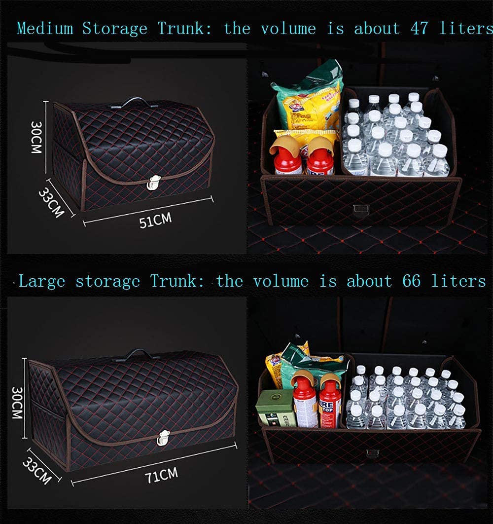 Premium SUV Trunk Organizer - Extra Large Collapsible Car Storage Box with Metal Buckle Lid | Adjustable Vehicle Organizer for Travel, Camping & Road Trips | Durable Leather Trunk Organizer for SUVs, Sedans & Minivans