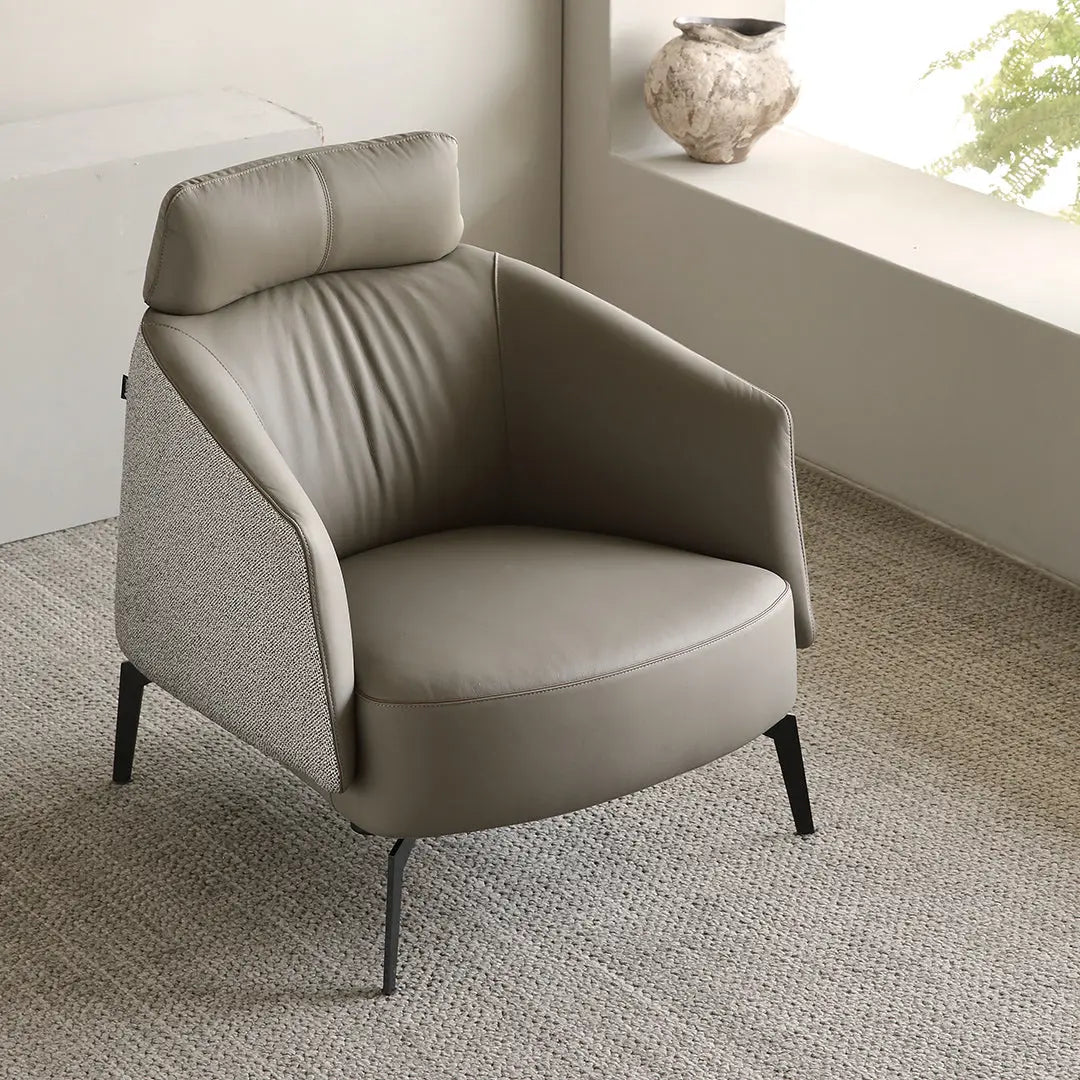 Luxury Napa Leather Comfort Ivory Lounge Chair - Modern Living Room Furniture for Relaxation & Style - Perfect for Home, Office, or Reading Nook