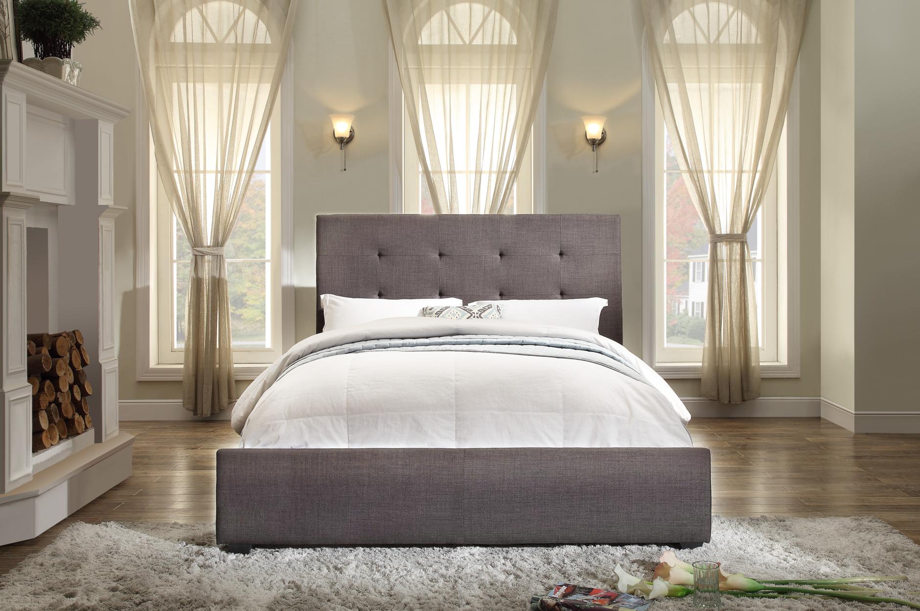 Cadmus Collection Dark Grey Fabric Bed Frame - Queen Size Upholstered Platform Bed with Wooden Slats | Modern Bedroom Furniture for Home Decor