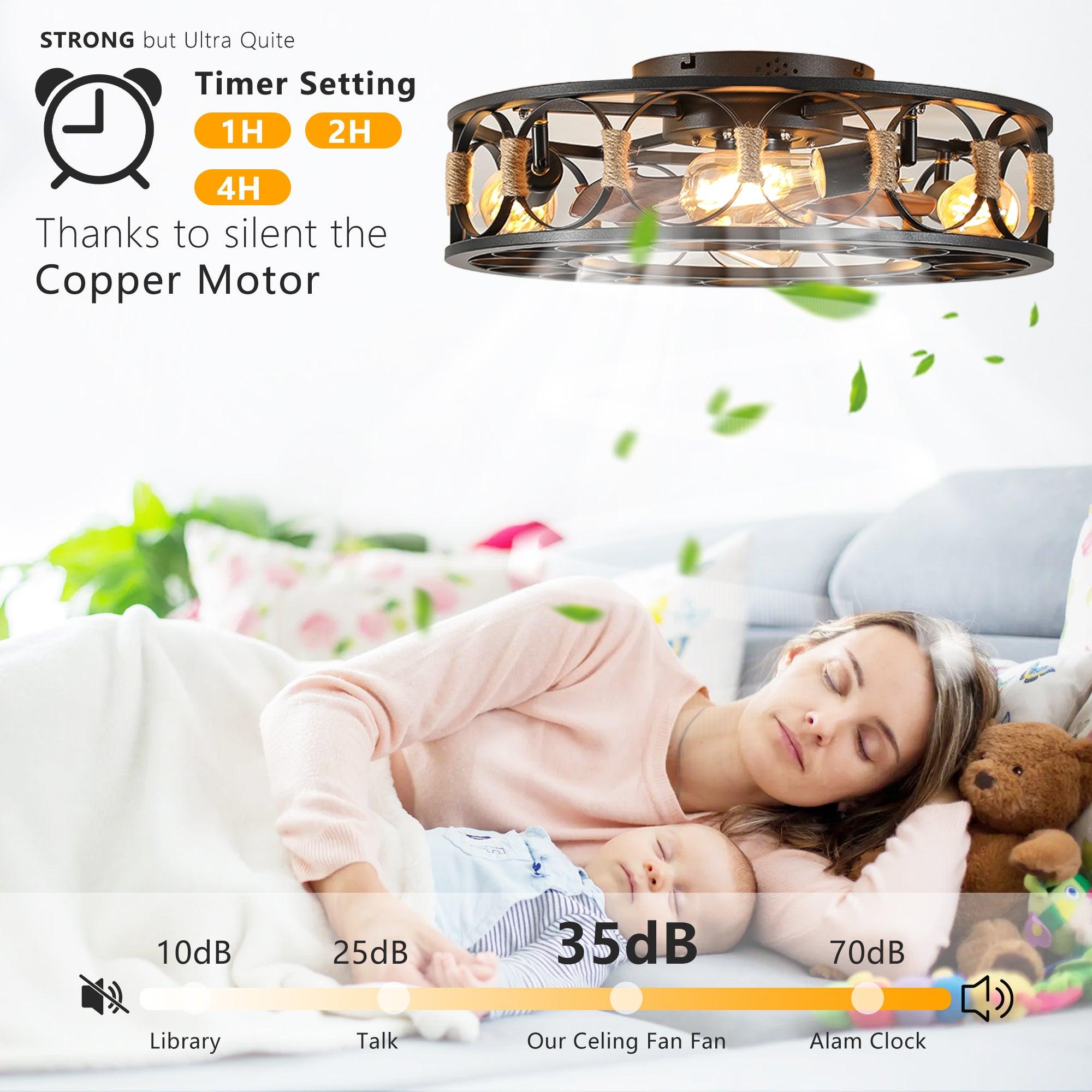 Modern Low Profile Flush Mount Ceiling Fan with Lights & Remote Control - 6 Speed Reversible Blades, Includes 5 LED Bulbs - Farmhouse Style for Bedroom, Living Room & Kitchen (Black)