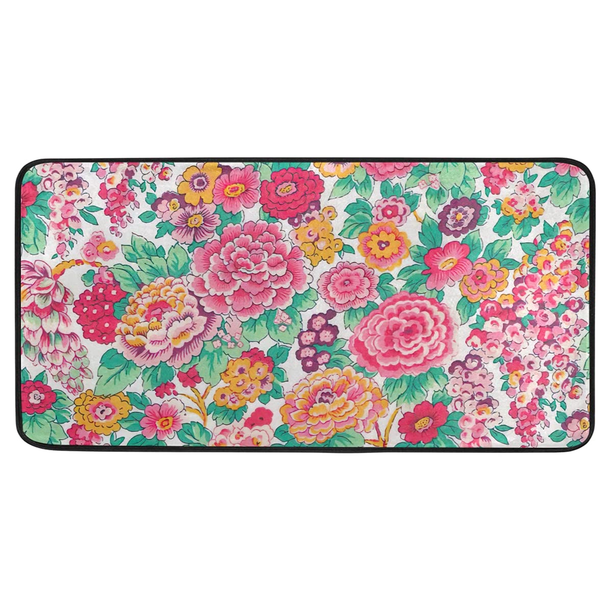 Non-Slip Floral Kitchen Rugs - Soft Washable Bath Mat & Runner for Home Decor - 39