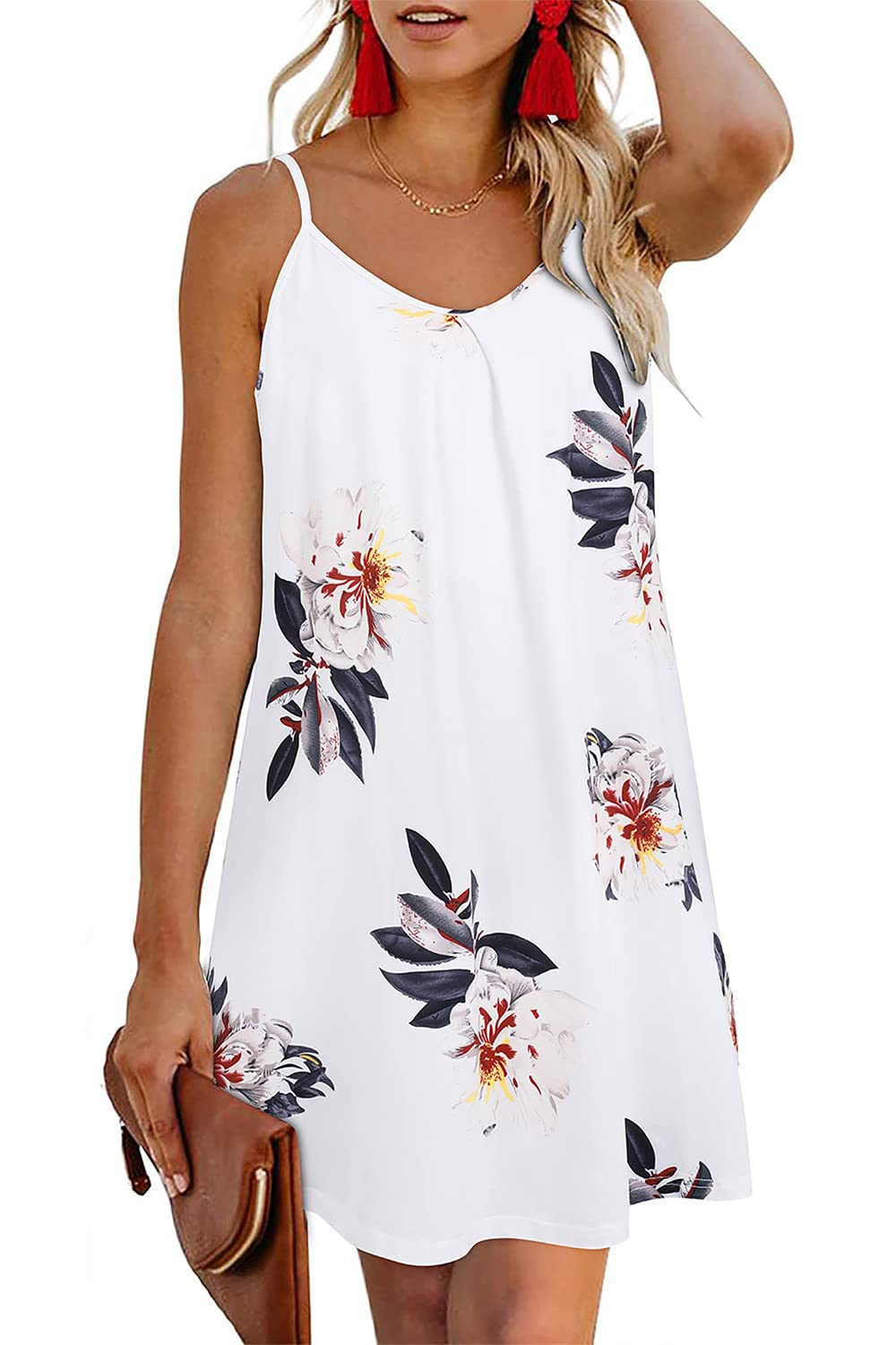 ULTRANICE Women's Floral V-Neck Spaghetti Strap Mini Sundress - Casual Swing Dress for Spring & Summer 2025 | Perfect for Beach Vacations, Pool Parties & Outdoor Dates