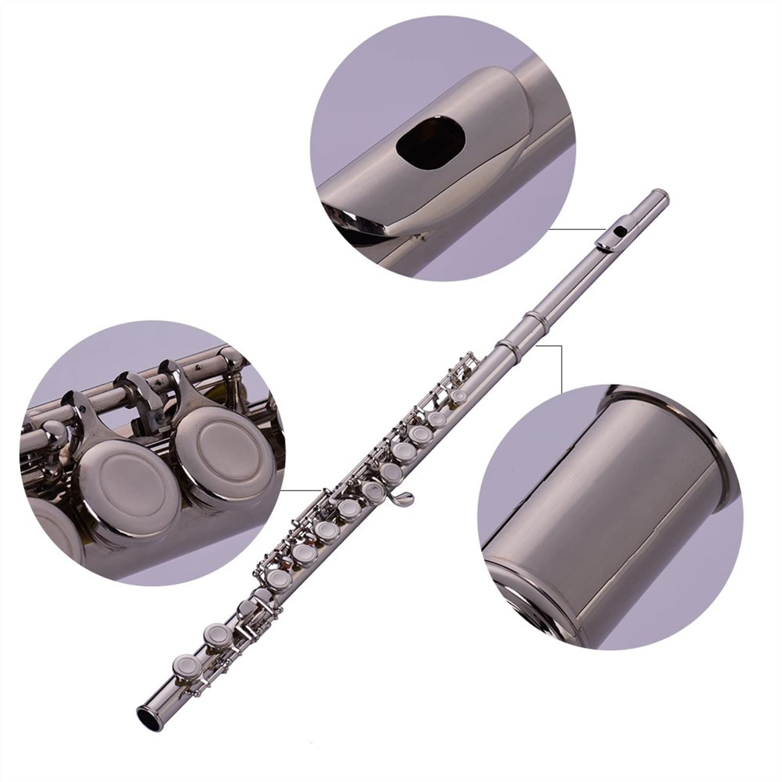 16-Hole Cupronickel Silver Plated Flute with Cleaning Kit - Professional Woodwind Instrument for Beginners & Musicians - Perfect for Band Practice, Performances & Music Lessons