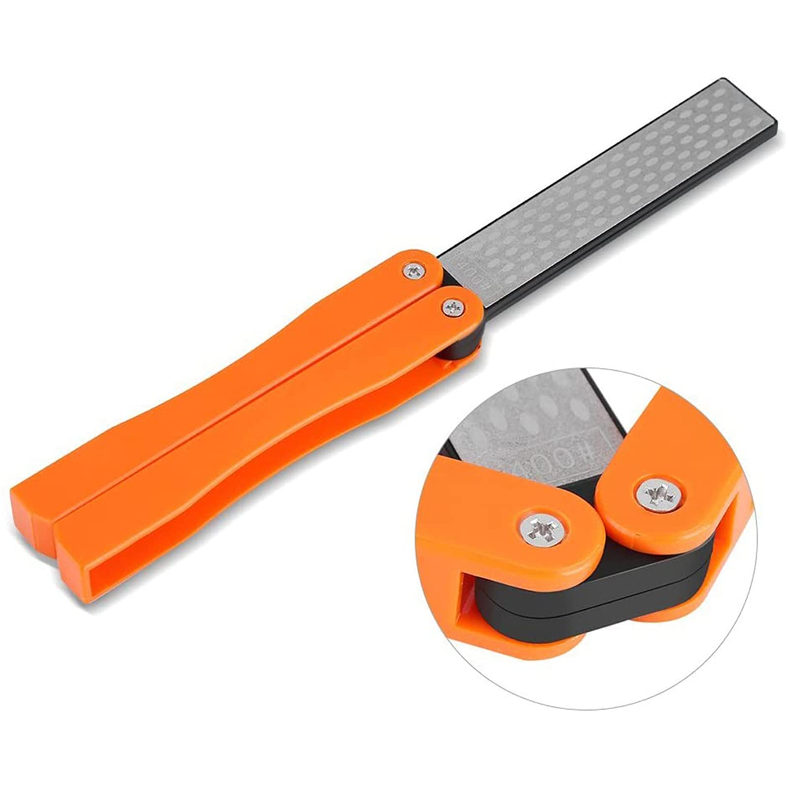JIYINGDUO 5-Inch Diamond Pocket Knife Sharpener - 400/600 Grit Double-Sided Sharpening Stone for Folding Knives, Kitchen & Garden Tools | Portable & Durable for Camping, Hiking, Hunting & Outdoor Adventures (Orange)
